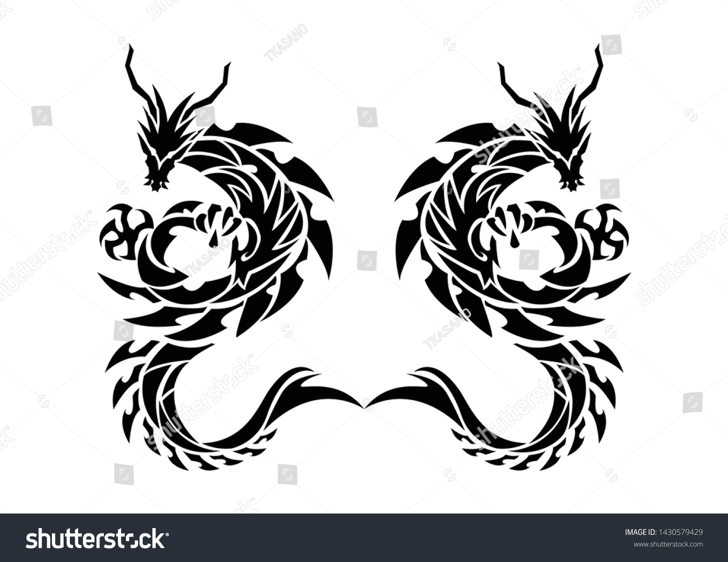 Art Two Dragonstribal Dragons Tattoo Stock Vector Royalty Free 1430579429 Shutterstock 8833