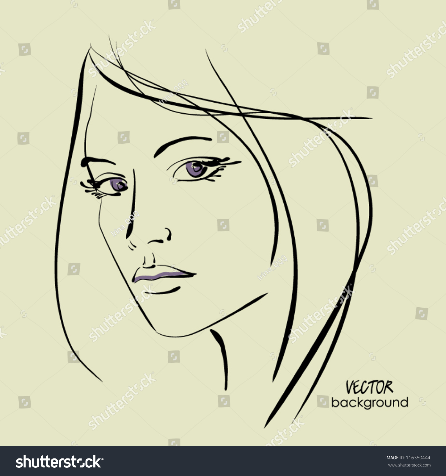 Art Sketching Vector Beautiful Melancholy Girl เวกเตอร์สต็อก ปลอดค่า