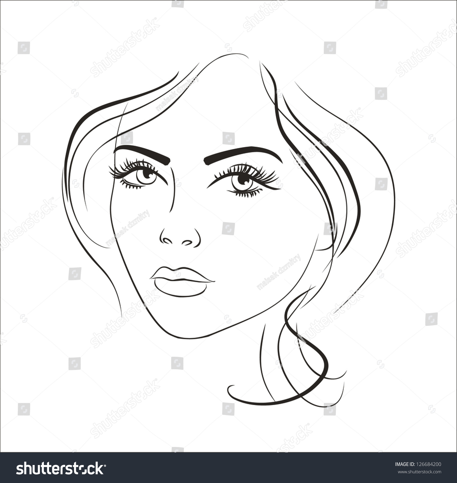 Art Sketching Vector Beautiful Melancholy Girl Face Symbols - 126684200 ...