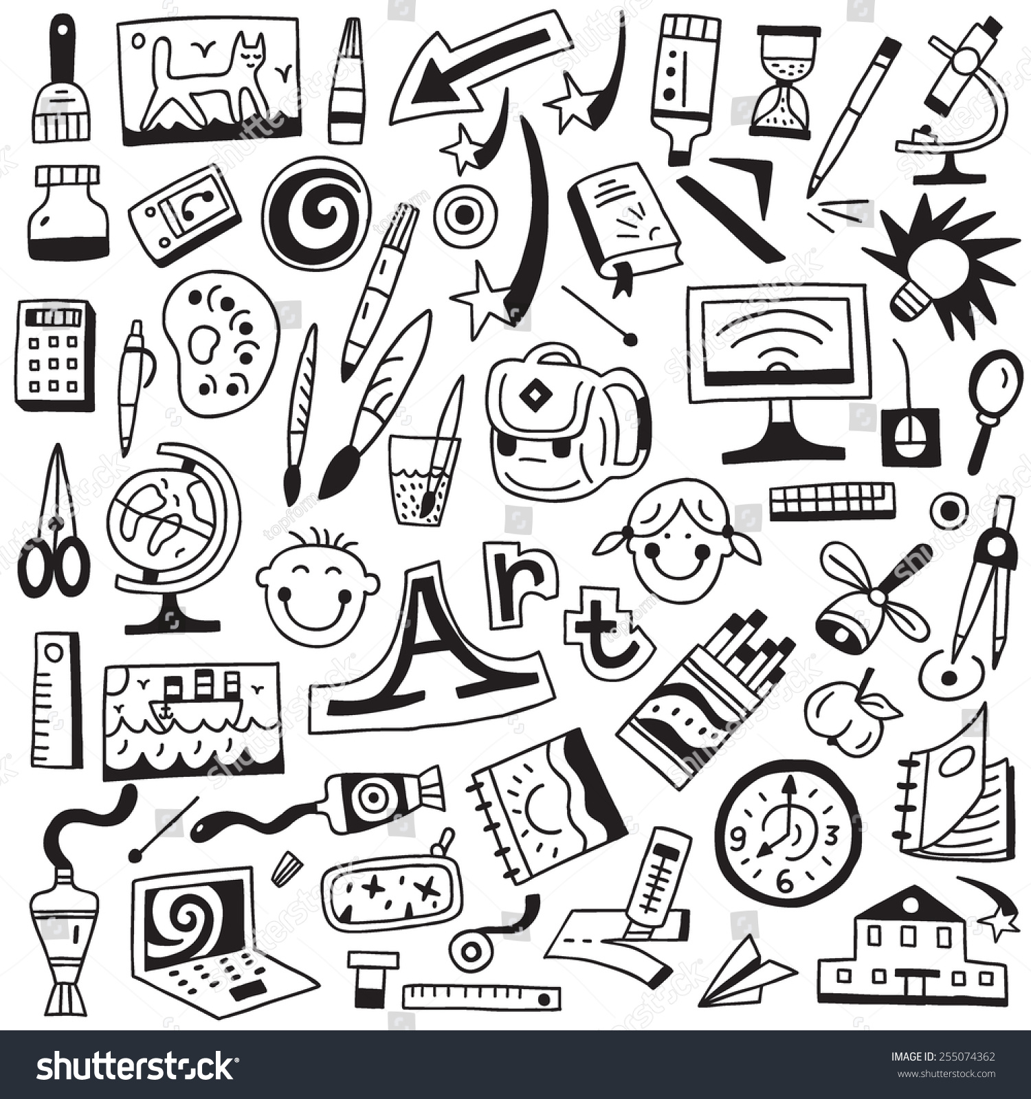 Art Tools Art School Doodles Set Stock Vector Royalty Free