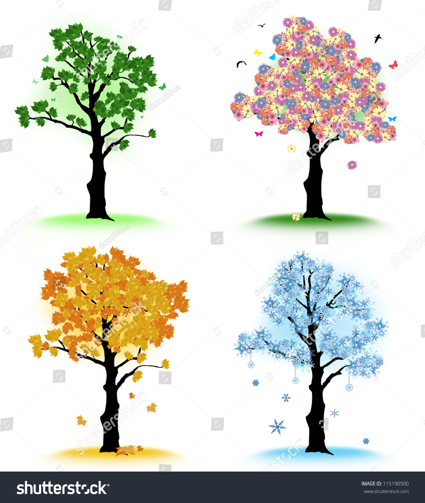 Art Tree For Your Design. Four Seasons - Spring, Summer, Autumn, Winter ...