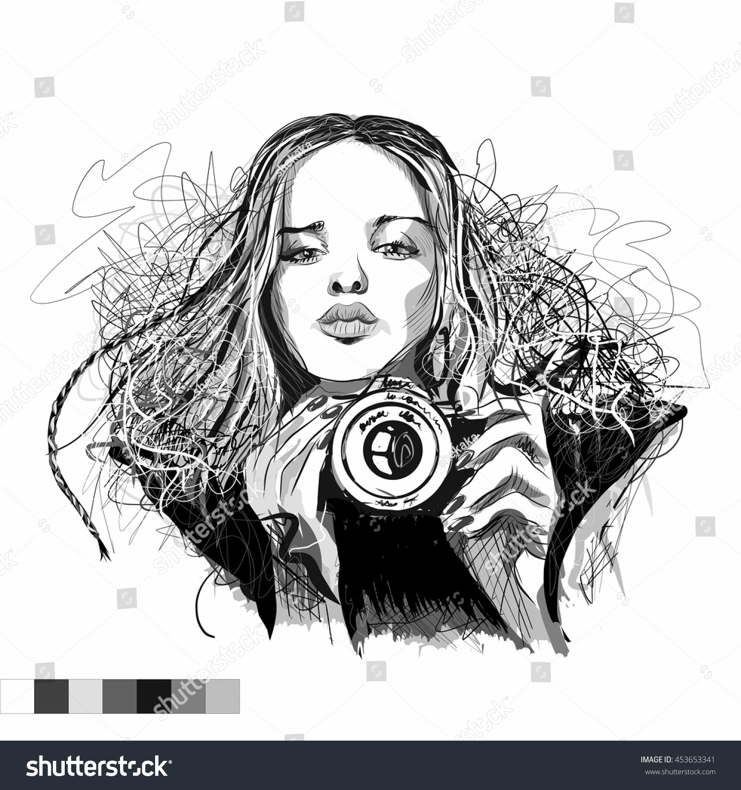 Art Vector Black White Illustration Girl Image Vectorielle De Stock Libre De Droits 0337