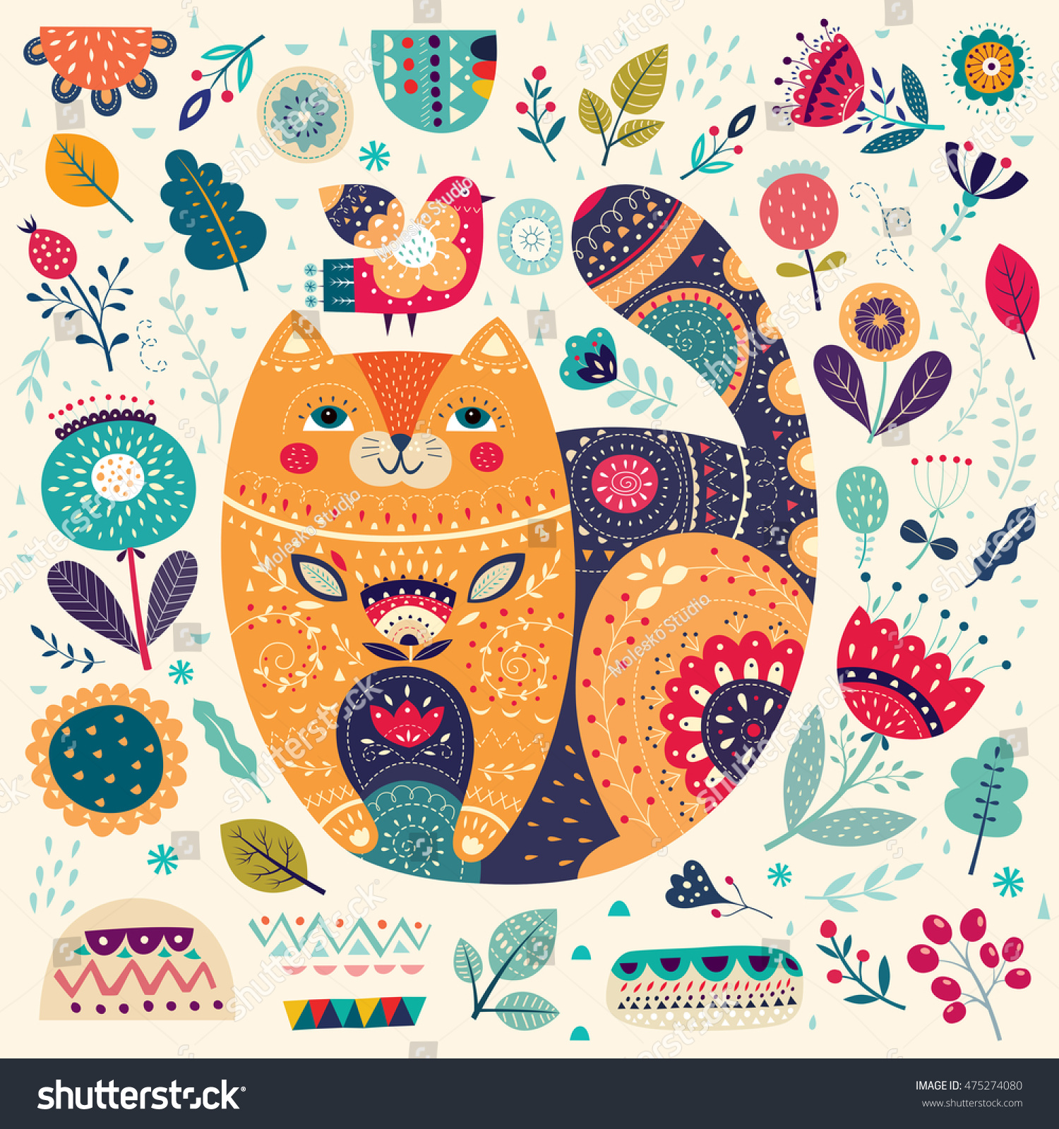 Art Vector Colorful Illustration Beautiful Cat Stock Vector (Royalty ...