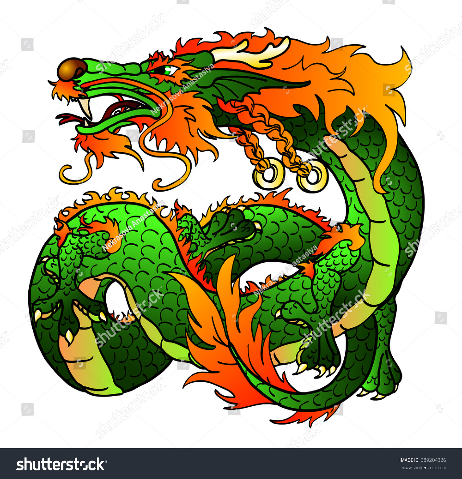 Artful Green (And Red) Wood Asian Dragon (Or Celtic Dragon) On White ...