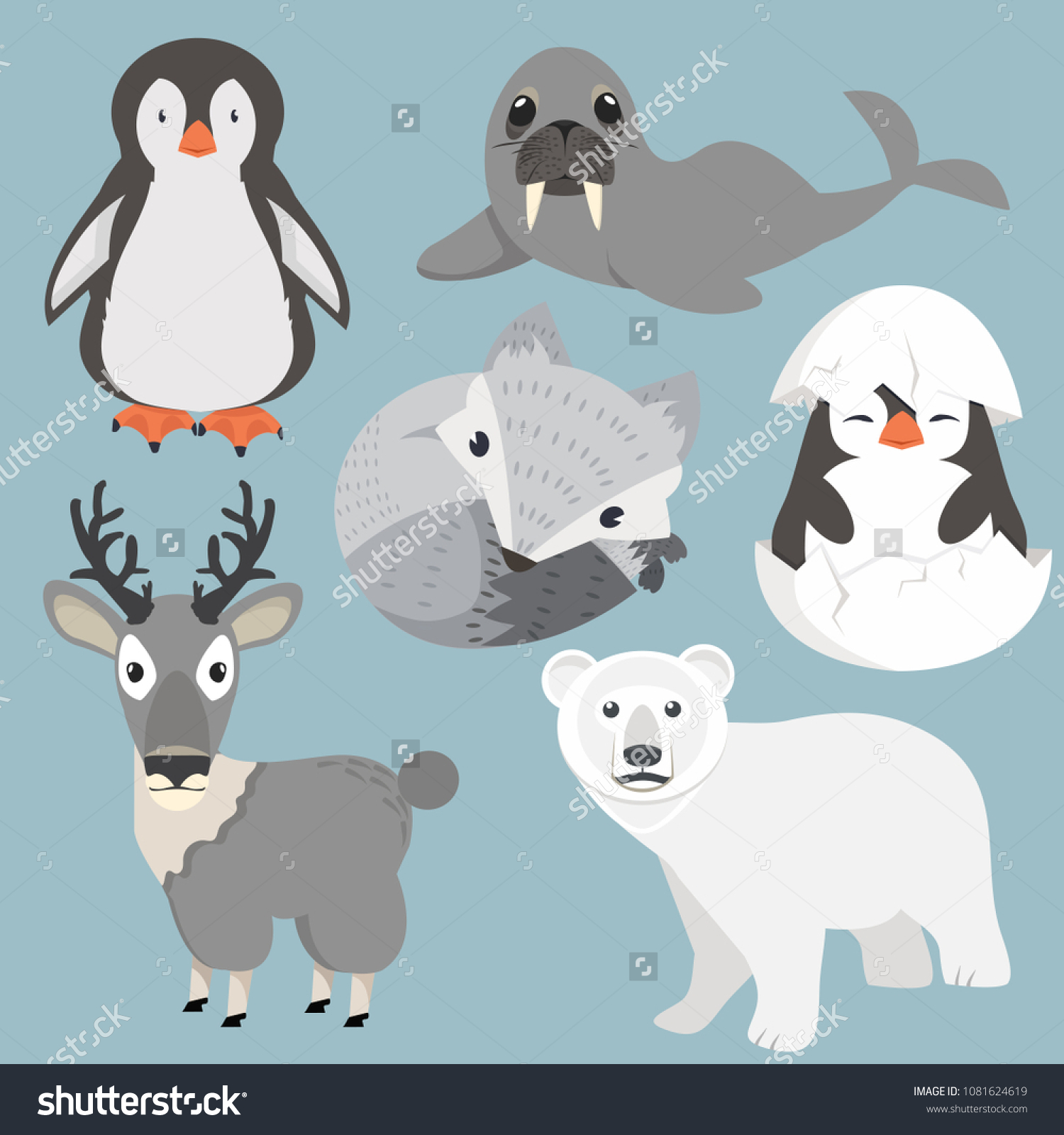 Artic Animals Cartoon Collection Set Stock Vector (Royalty Free ...