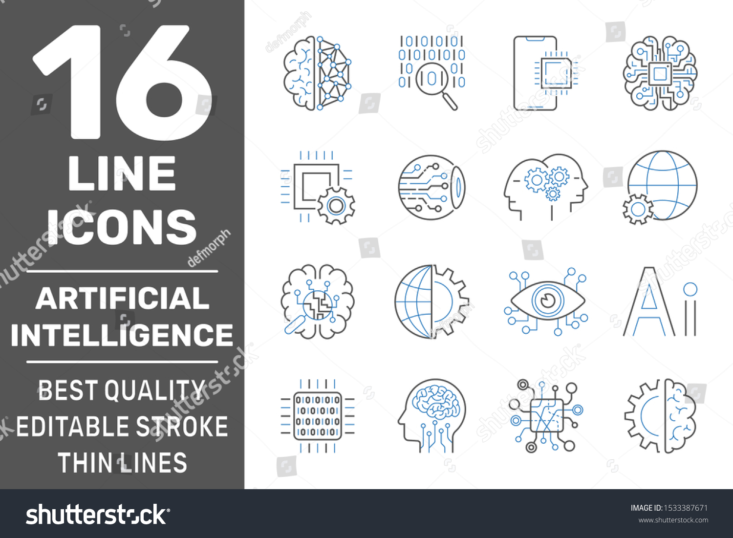 Artificial Intelligence Ai Vector Line Icons: เวกเตอร์สต็อก (ปลอดค่า