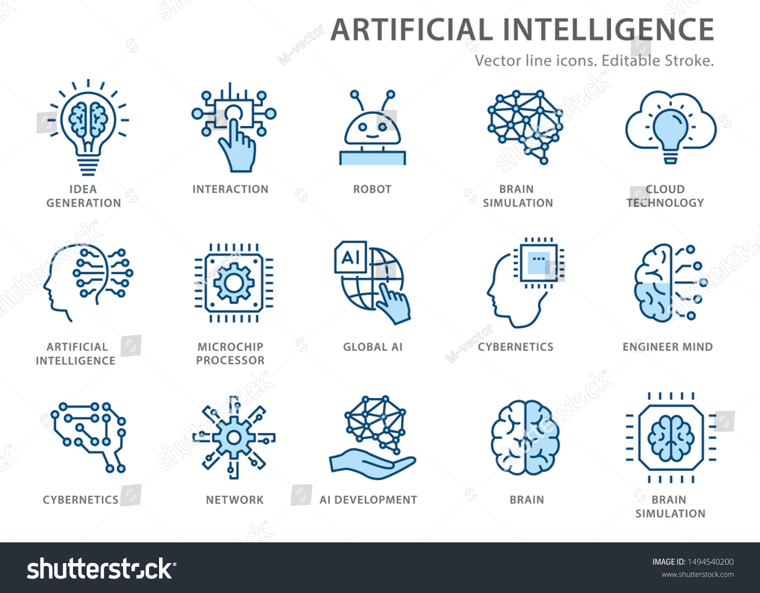 Artificial Intelligence Line Icons Set Brain Stock Vector (Royalty Free ...