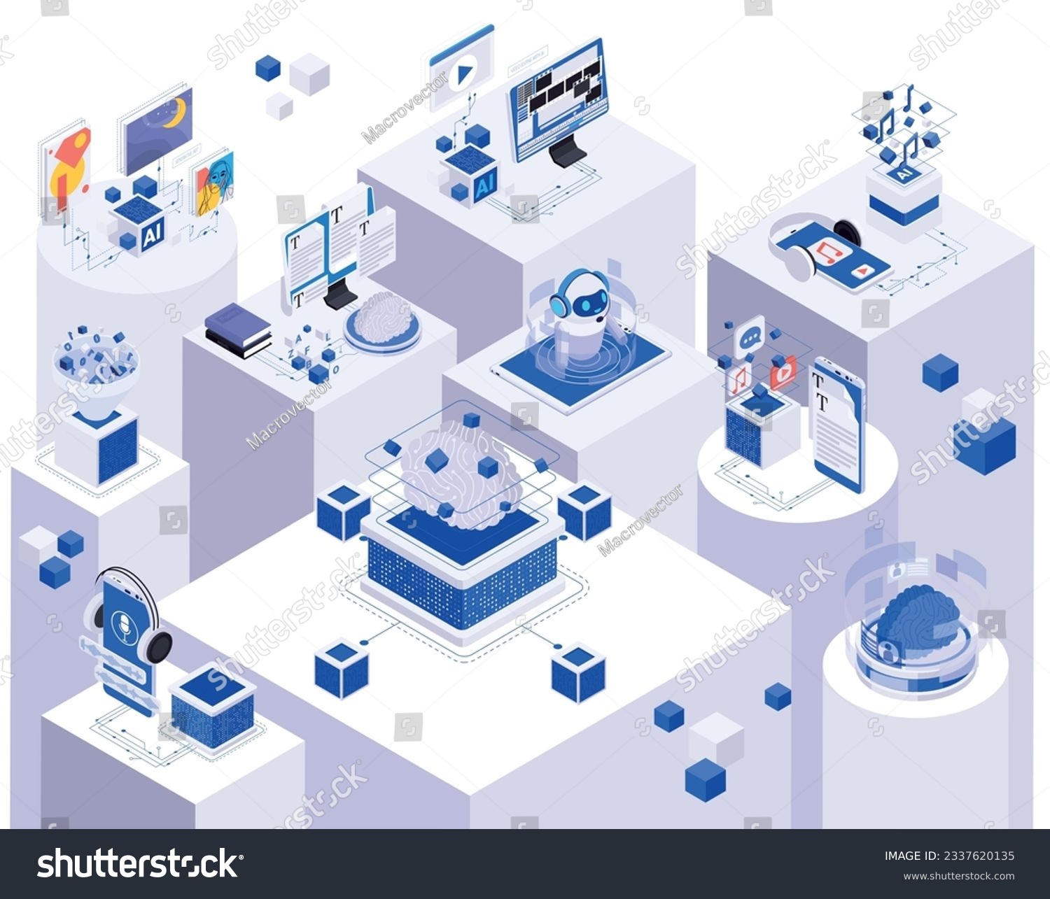 SVG of Artificial intelligence technology creating various content isometric composition 3d vector illustration svg