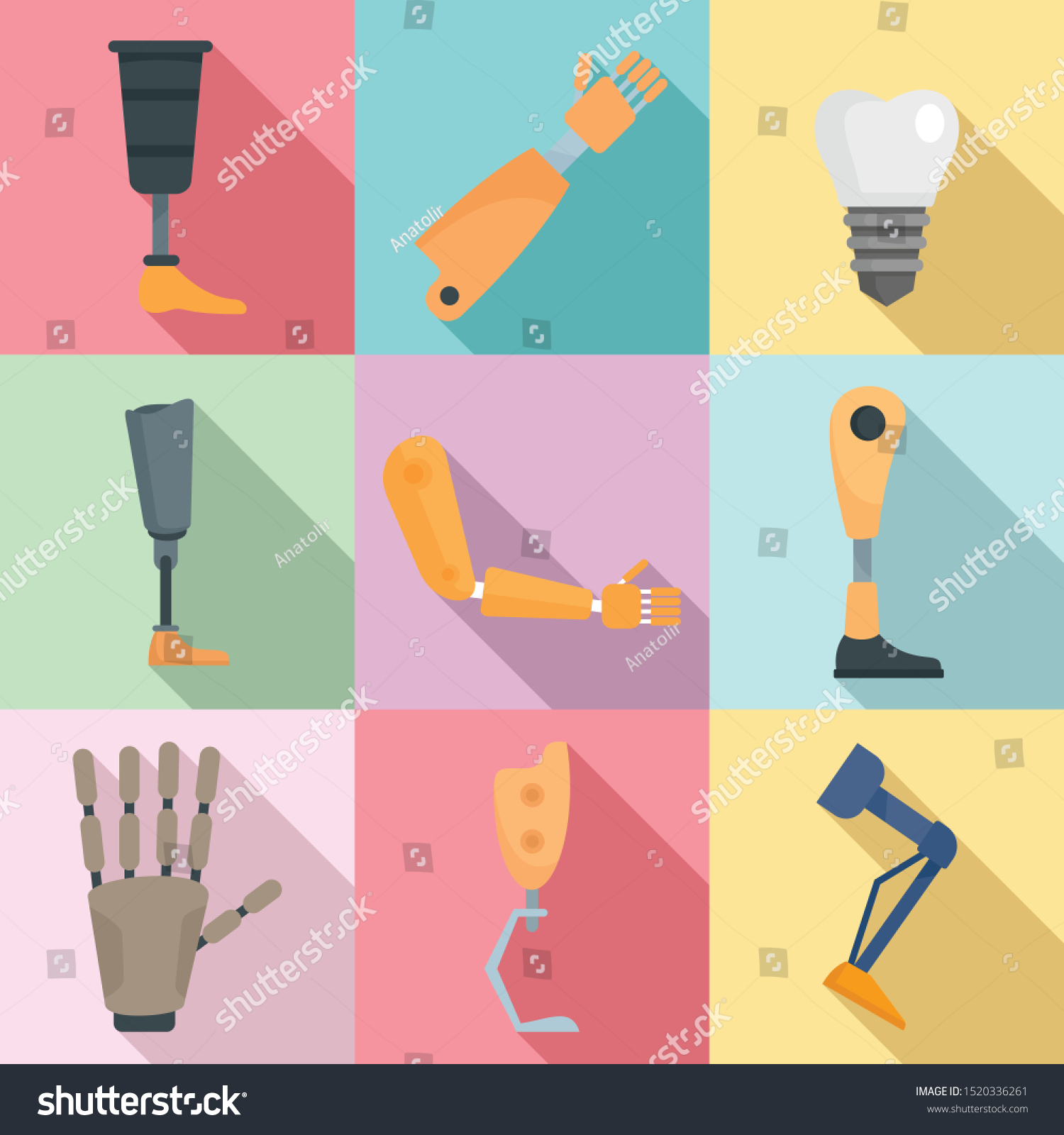SVG of Artificial limbs icons set. Flat set of artificial limbs vector icons for web design svg