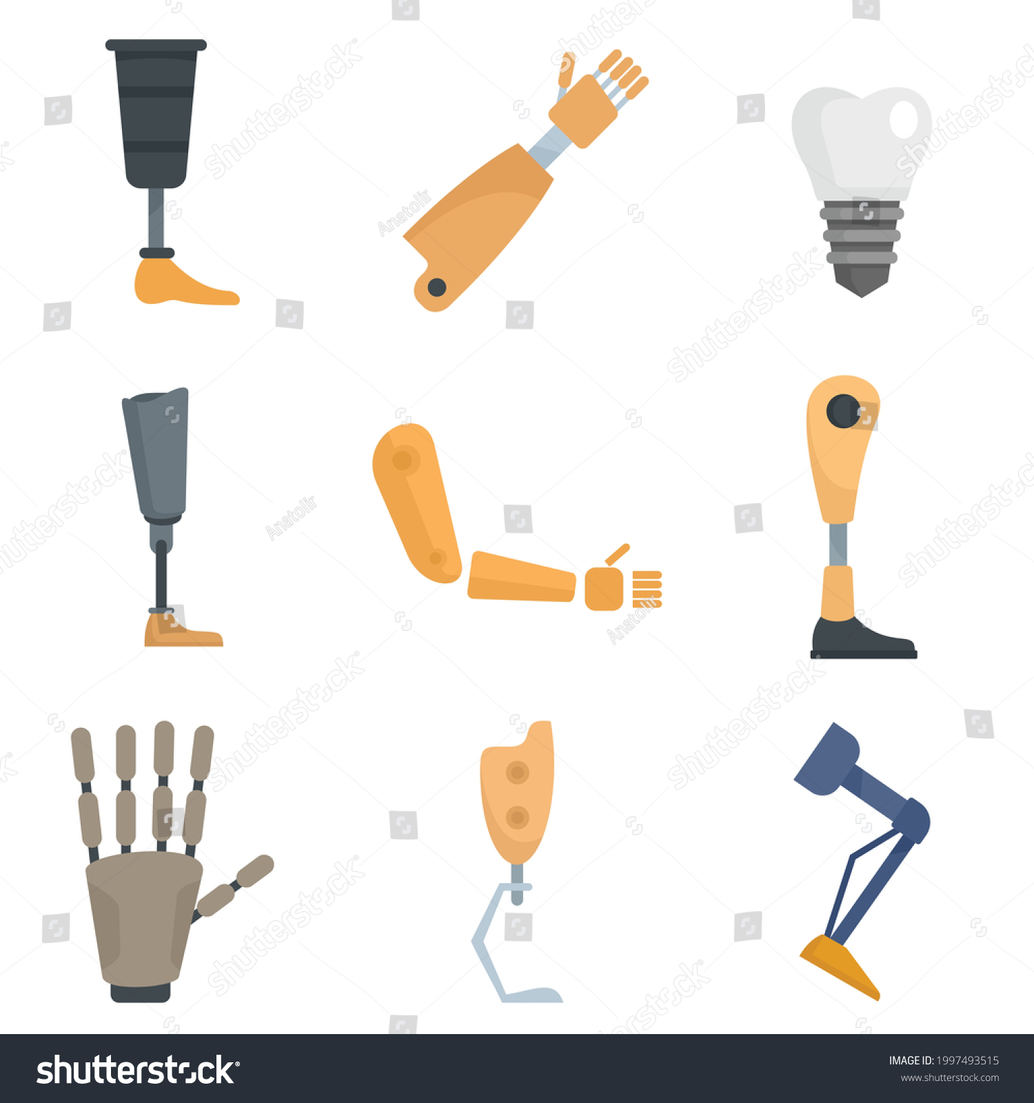 SVG of Artificial limbs icons set. Flat set of artificial limbs vector icons isolated on white background svg