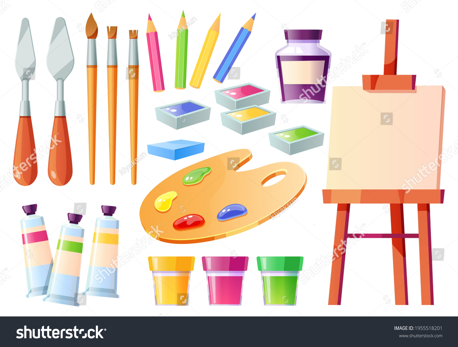 Artist Tools Brushes Palette Easel Paints: เวกเตอร์สต็อก (ปลอดค่า