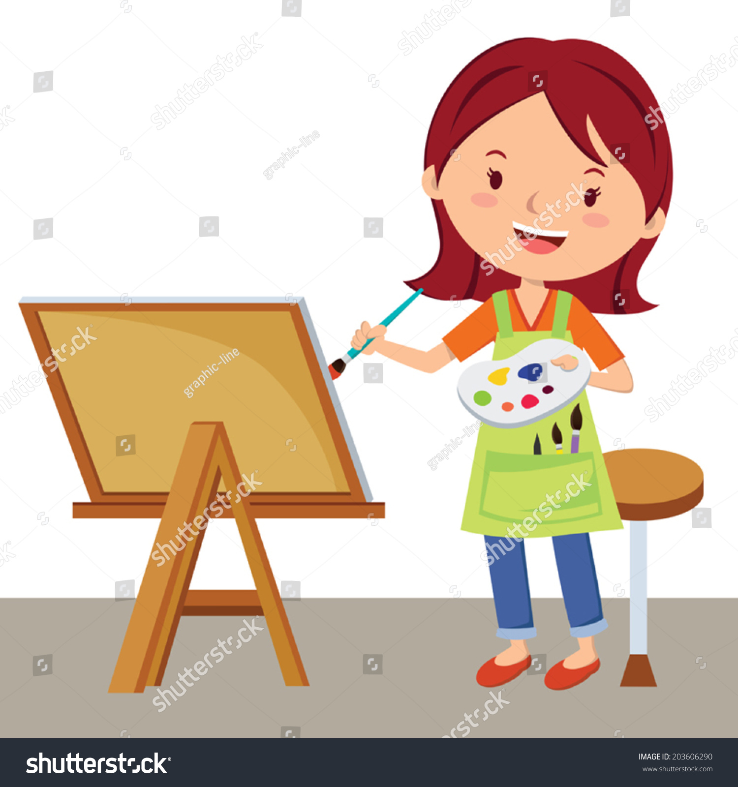 Artist. Vector Illustration Of A Young Woman Painting With Color ...