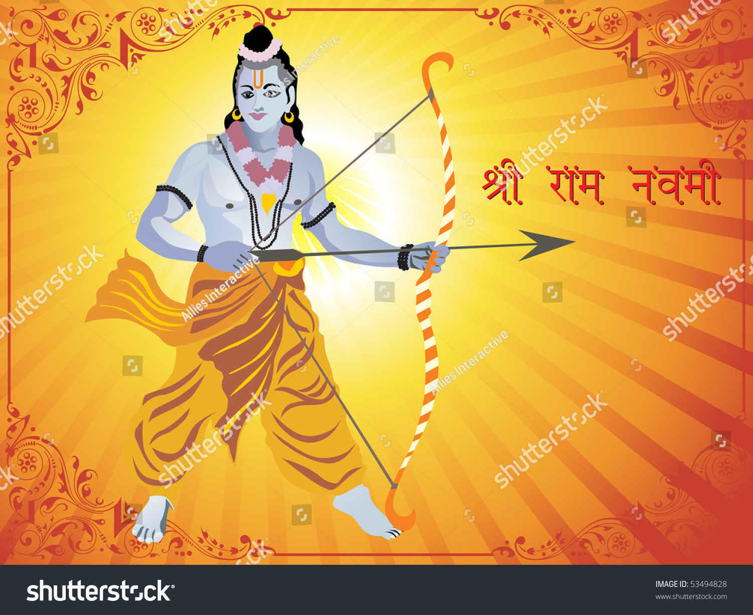 Artistic Border And Rays Background With Lord Rama. Stock Vector ...