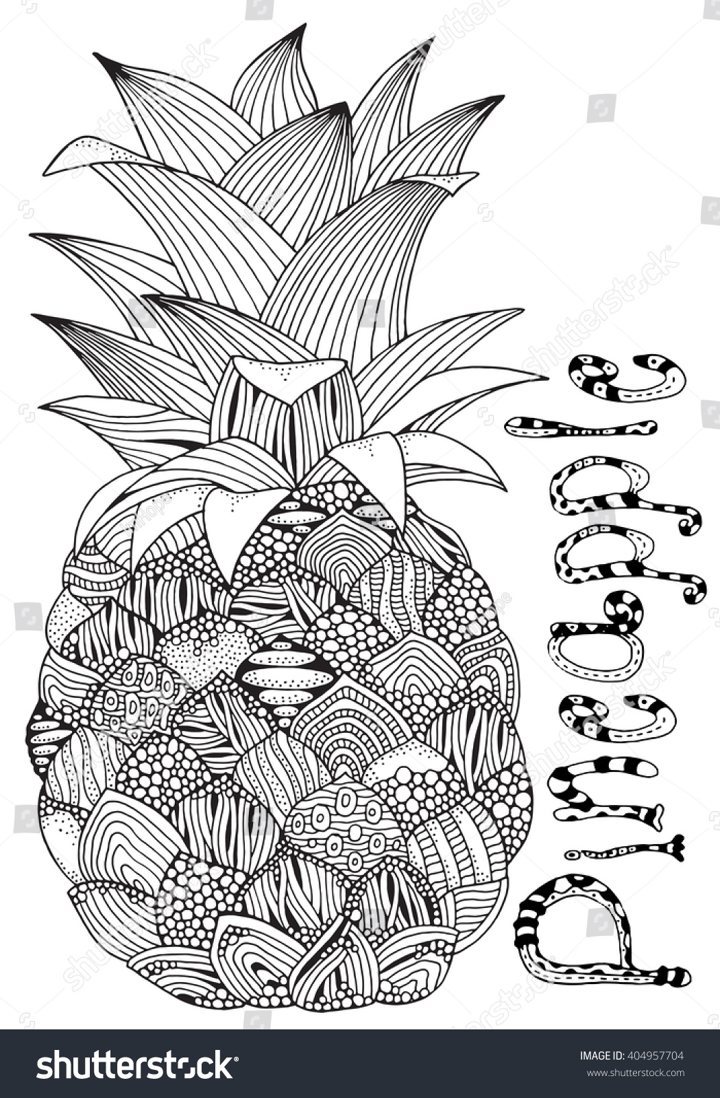 Artistic pineapple on white background Hand drawn doodle vector zentangle design