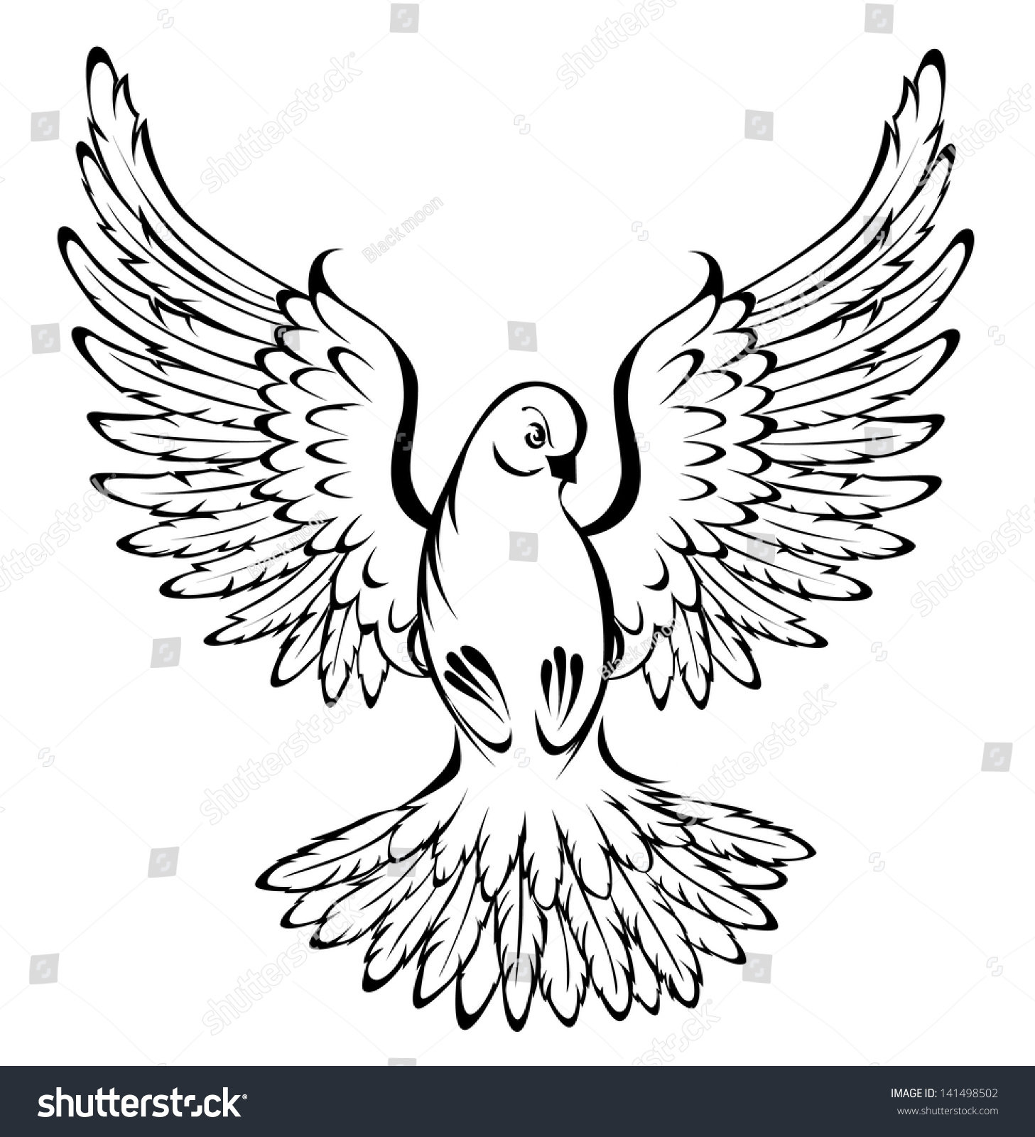 Arts Painted Flying Dove Outline On Vector De Stock Libre De Regalías