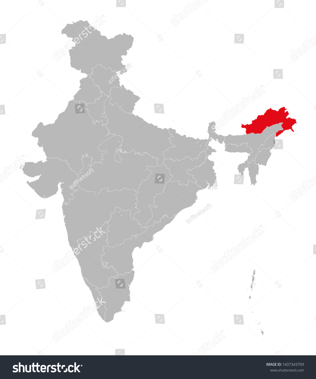 Arunachal Pradesh Map Highlighted Red Color Stock Vector (Royalty Free ...