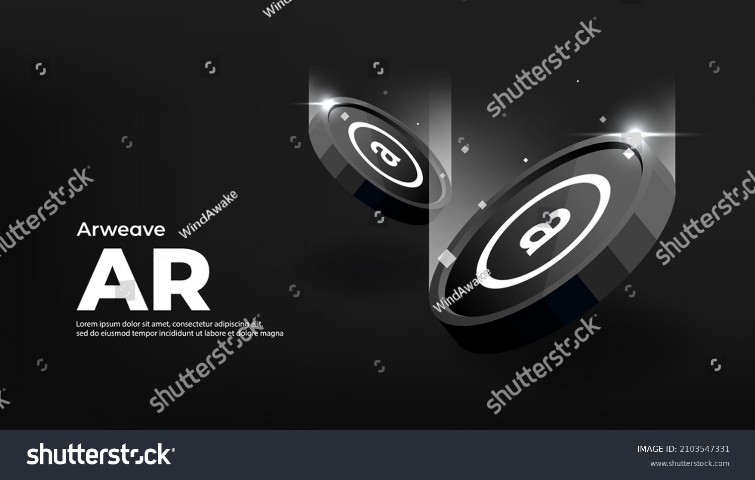 SVG of Arweave (AR) crypto currency themed banner. AR icon on modern black color background. svg
