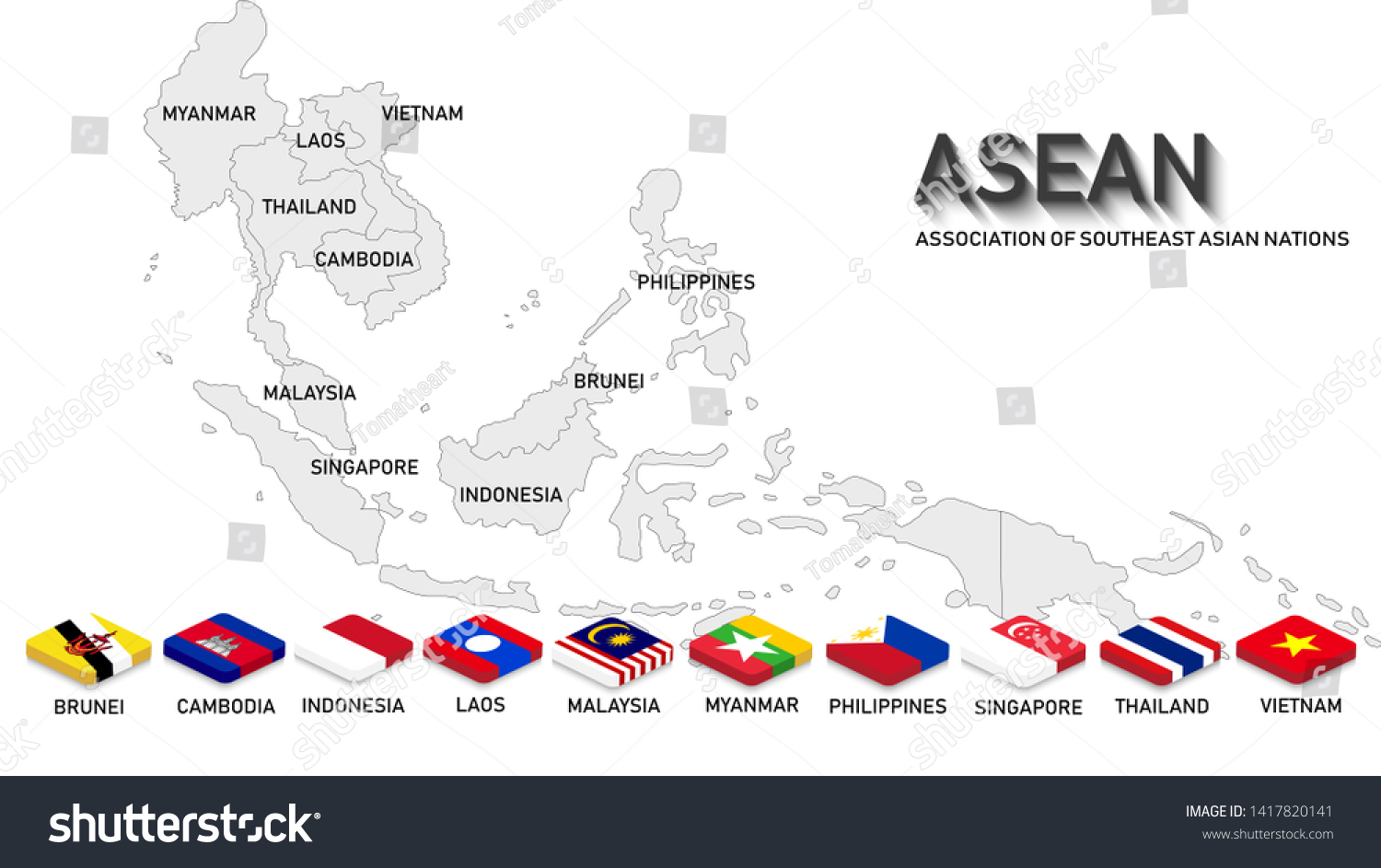 Asean Association Southeast Asian Nations Map Stock Vector (Royalty ...