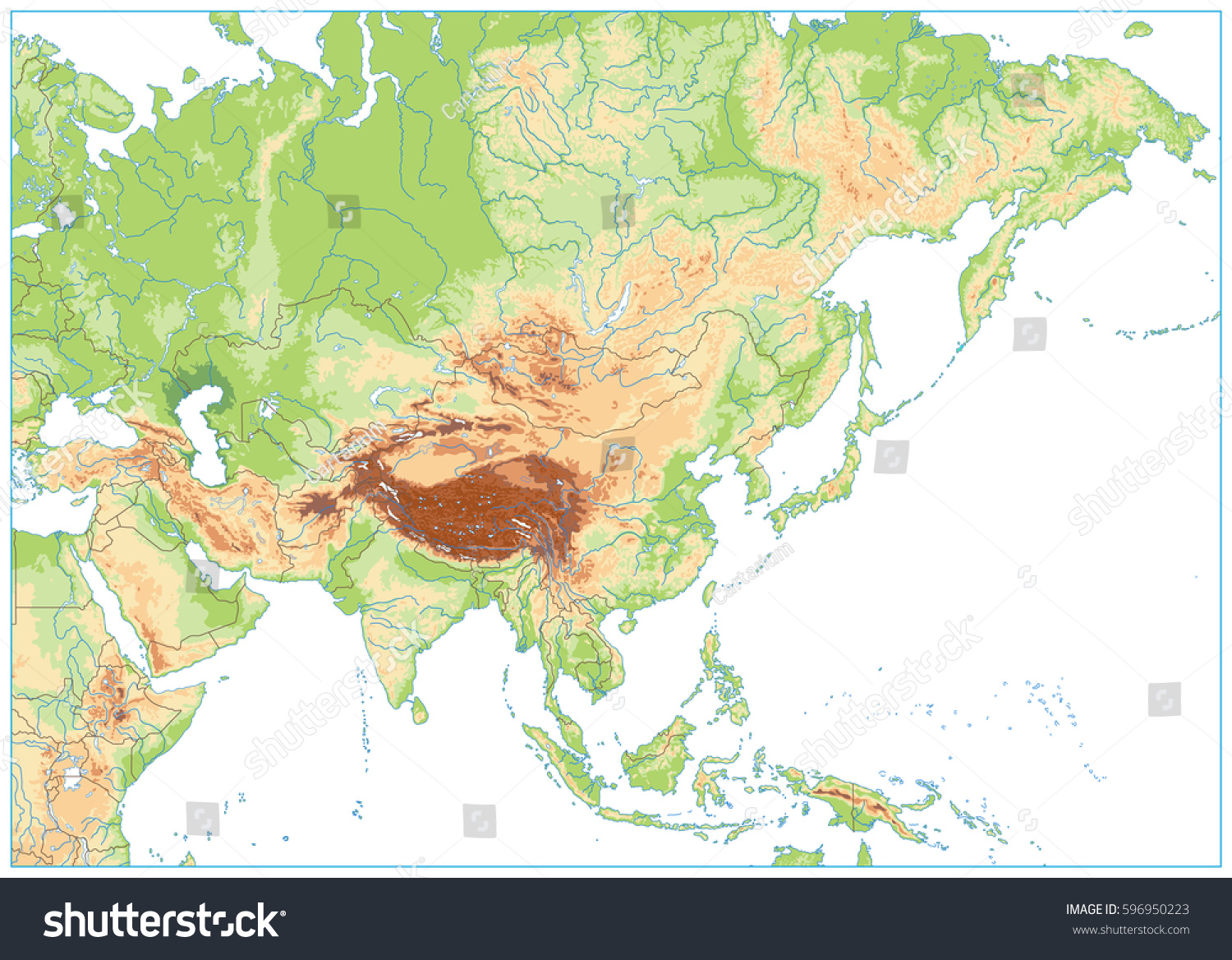 Asia Physical Map Isolated On White Stock Vektor Royaltyfri 596950223 Stock Vector Asia Physical Map Isolated On White No Text Vector Illustration 596950223
