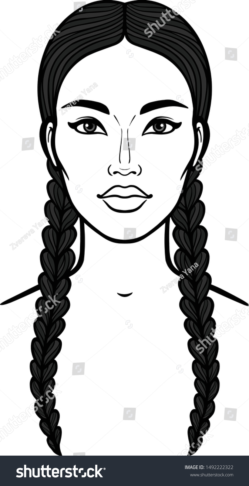 Vektor Stok Asian Beauty Animation Portrait Beautiful Girl Tanpa Royalti 1492222322 Shutterstock