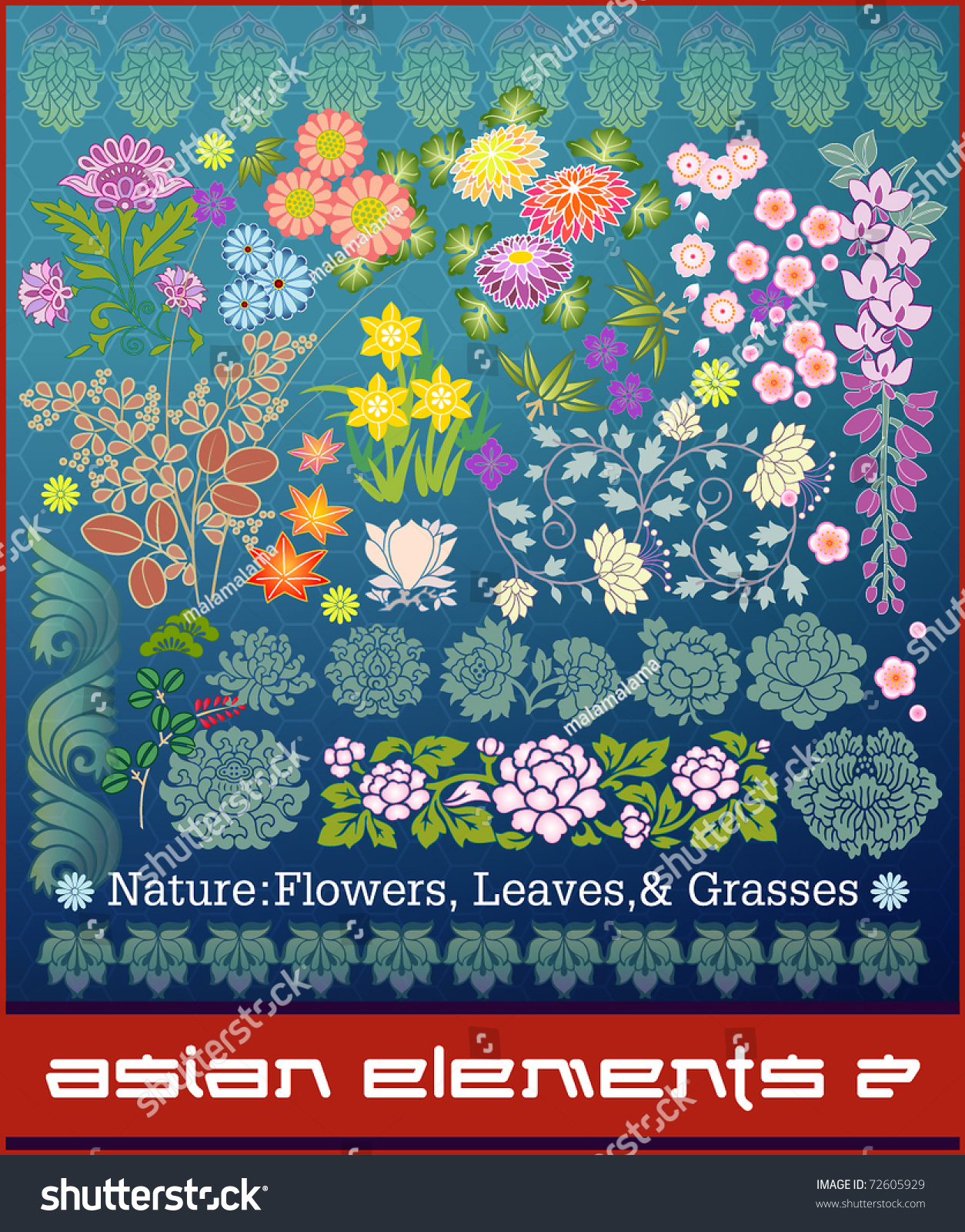 SVG of Asian Elements series #2: Nature: leaves, flowers, and grasses svg