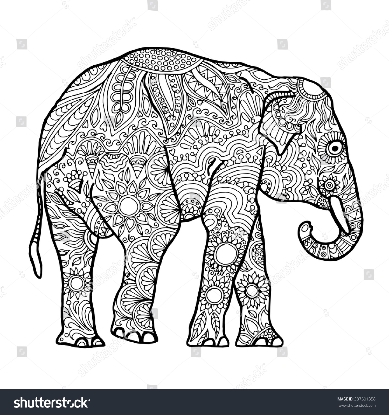 Download Asian Elephant Zentangle Animal Page Adult Stock Vector ...