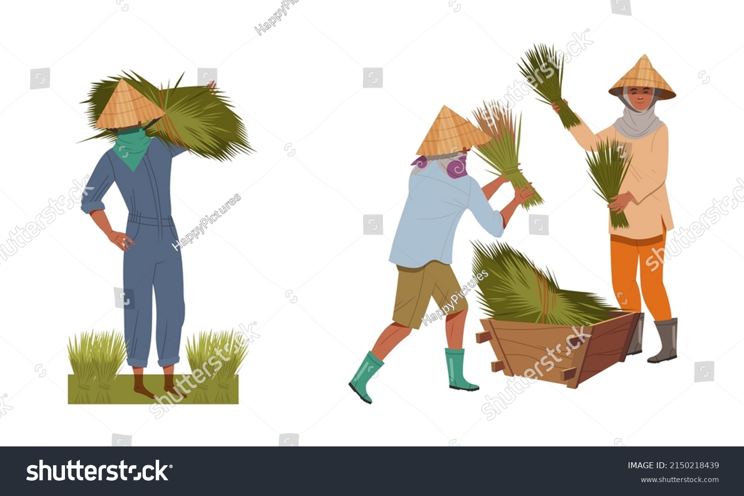 Asian Farmer Straw Conical Hat Carrying Stock Vector (Royalty Free ...