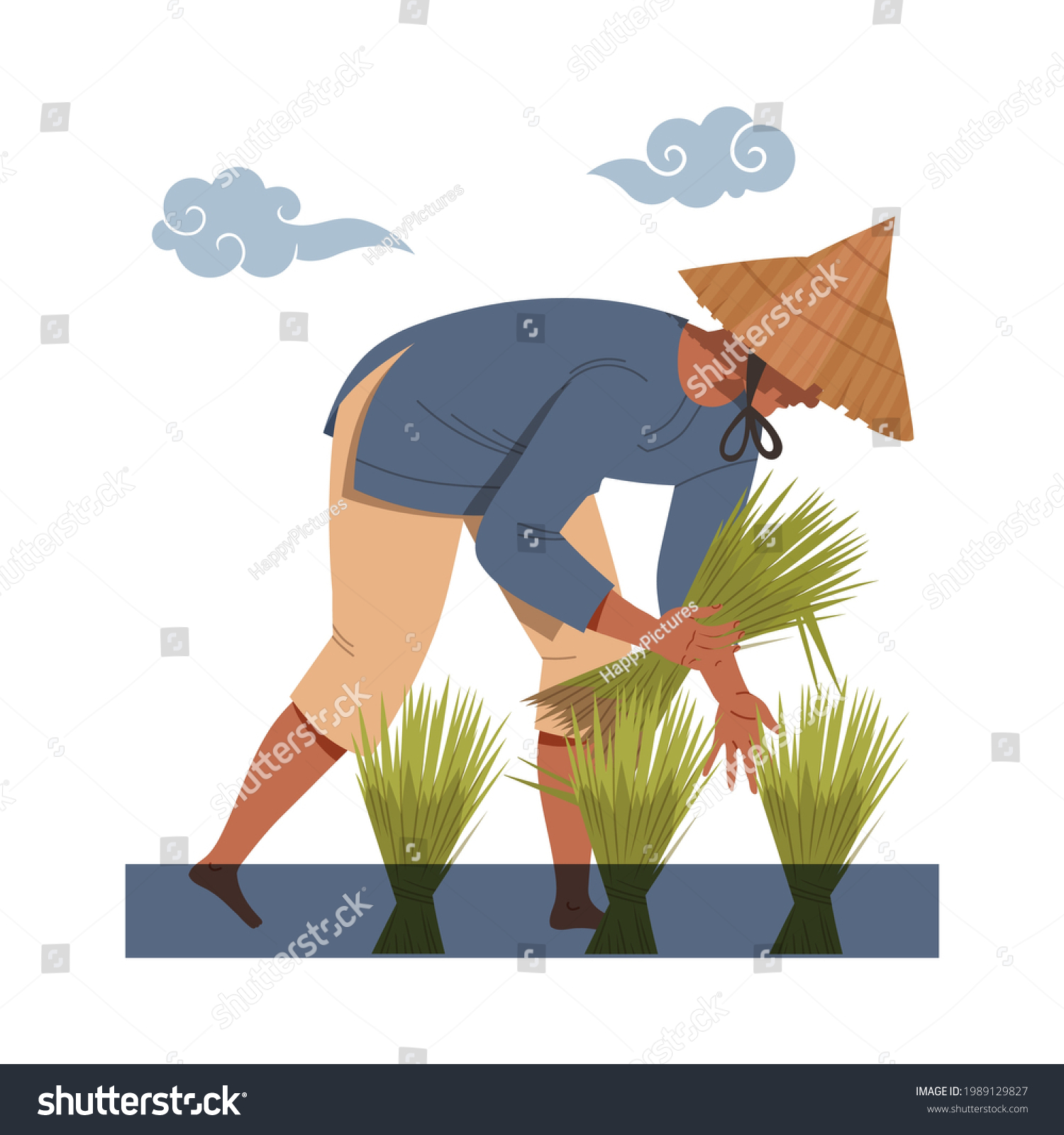 Asian Farmer Straw Conical Hat Gathering Stock Vector (Royalty Free ...