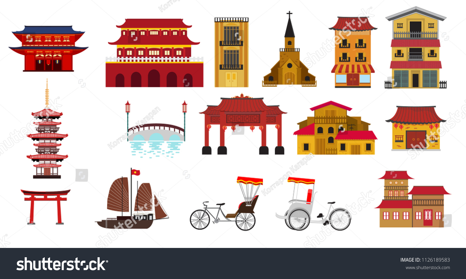 Asian Landmarks Set Traditional Vector Stock Vector (Royalty Free ...