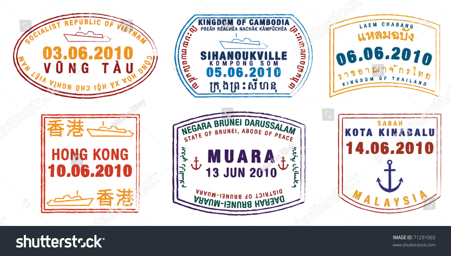 Asian Passport Stamps Vector Format Stock Vector Royalty Free 71291065 9866