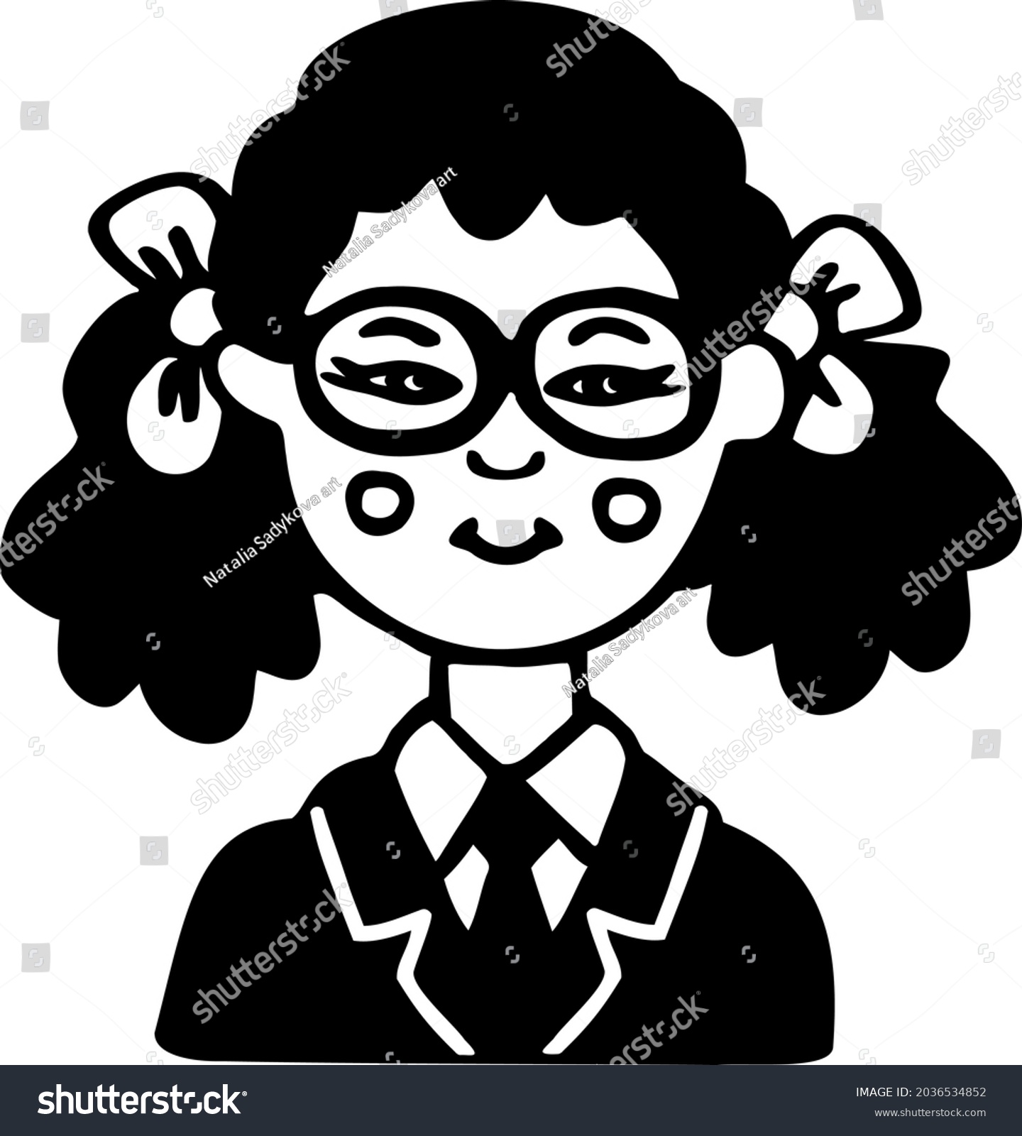 Asian Schoolgirl Glasses Cartoon School Avatar Stock Vector Royalty Free 2036534852 