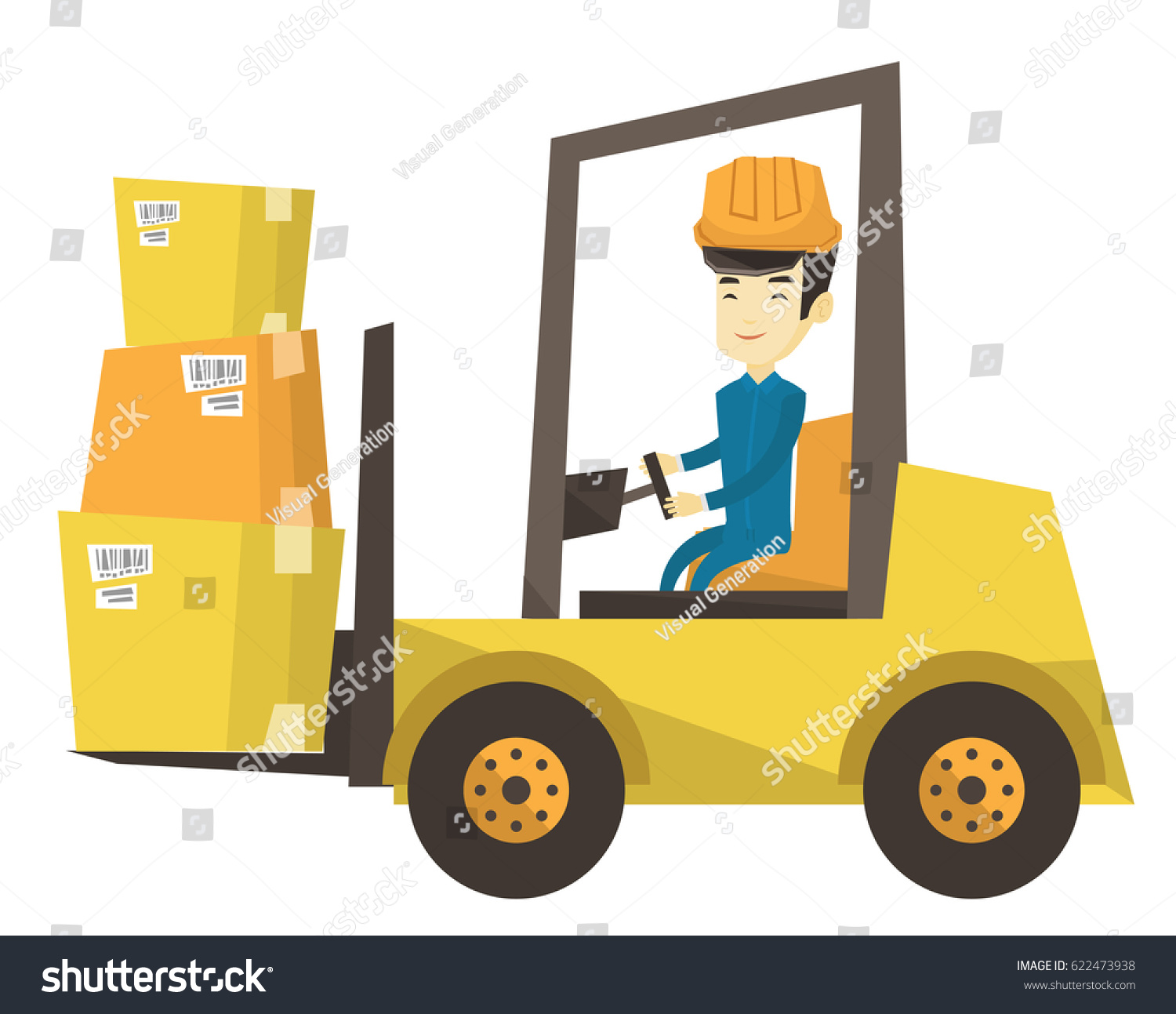 Asian Warehouse Worker Loading Cardboard Boxes Stock Vector Royalty Free 622473938