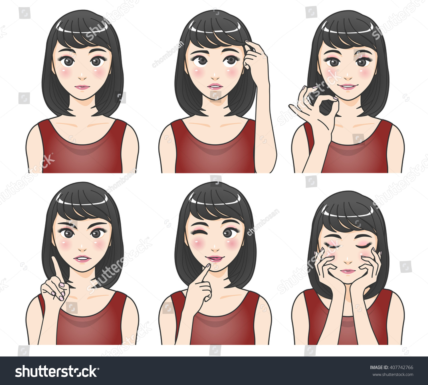 Asian Woman Character Set Various Pose Stock Image Download Now