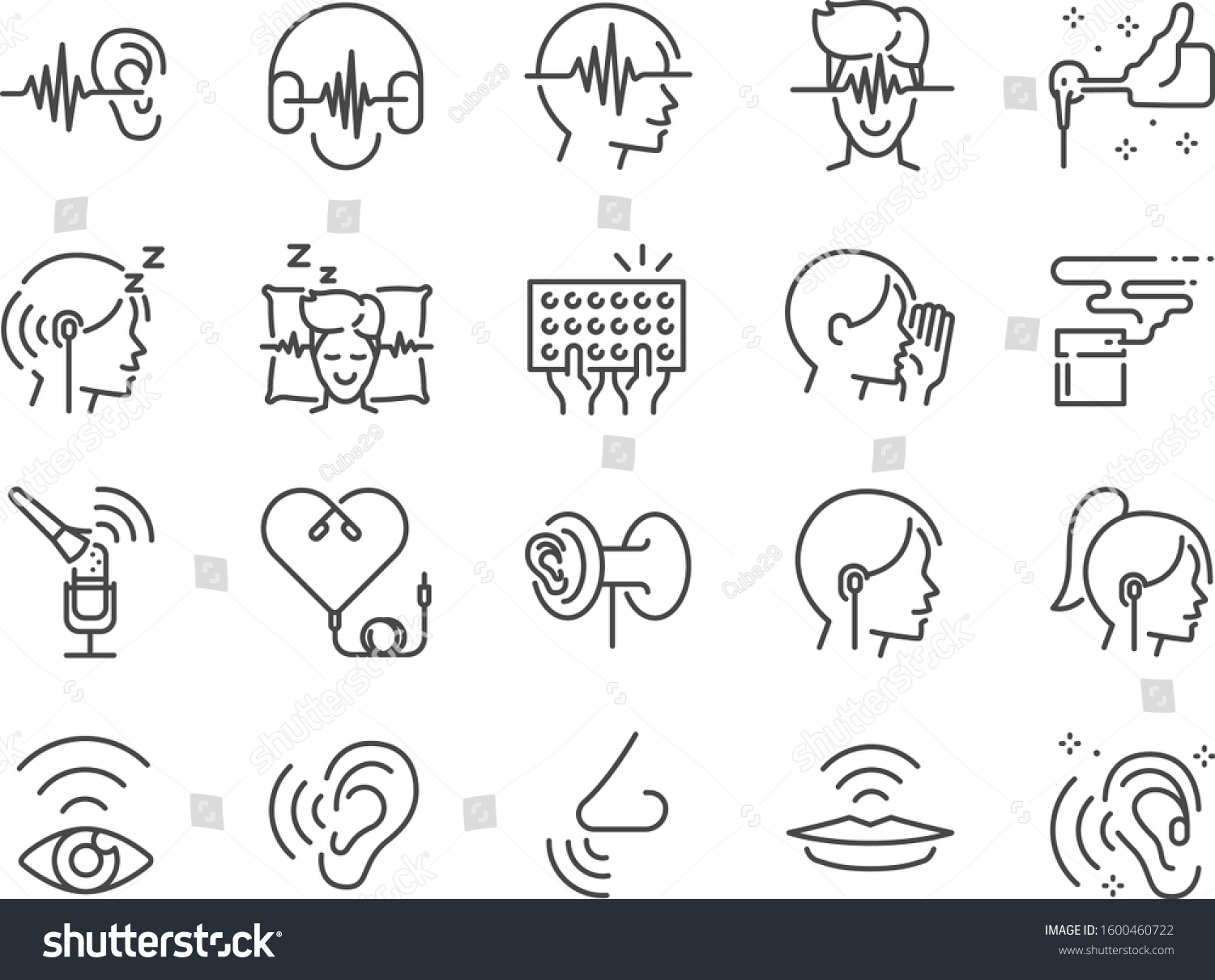 SVG of ASMR line icon set. Included icons as relax, relieve, sleep, sound, touch, feeling and more. svg
