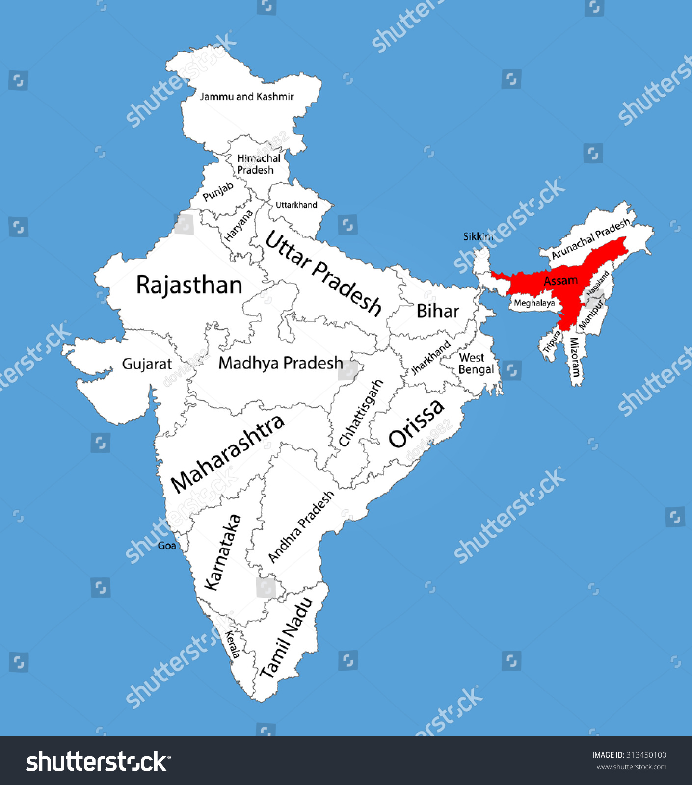 Assam State India Vector Map Silhouette Stock Vector Royalty Free