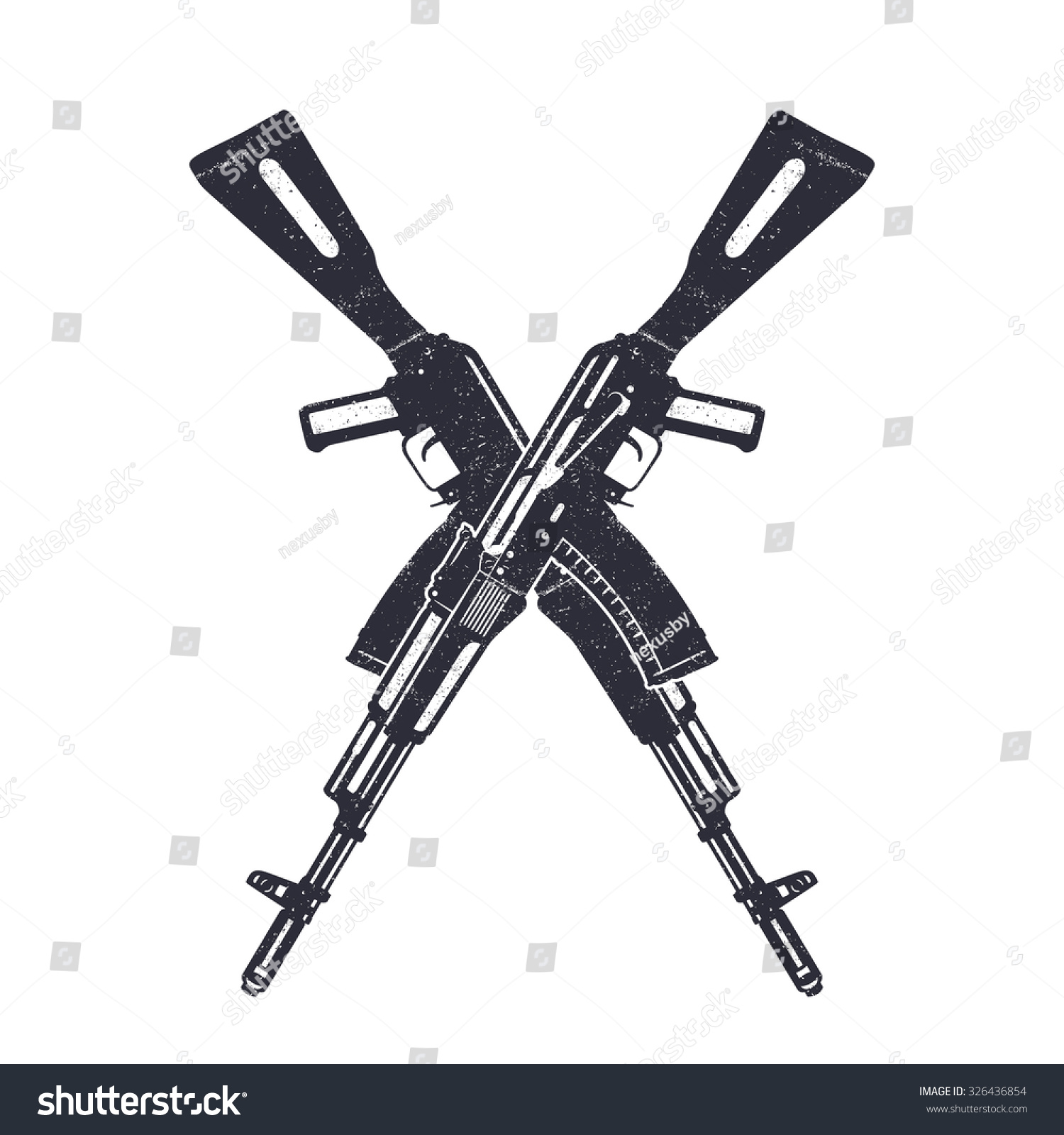 Assault Rifle Crossing Silhouettes Over White, Vector Illustration ...