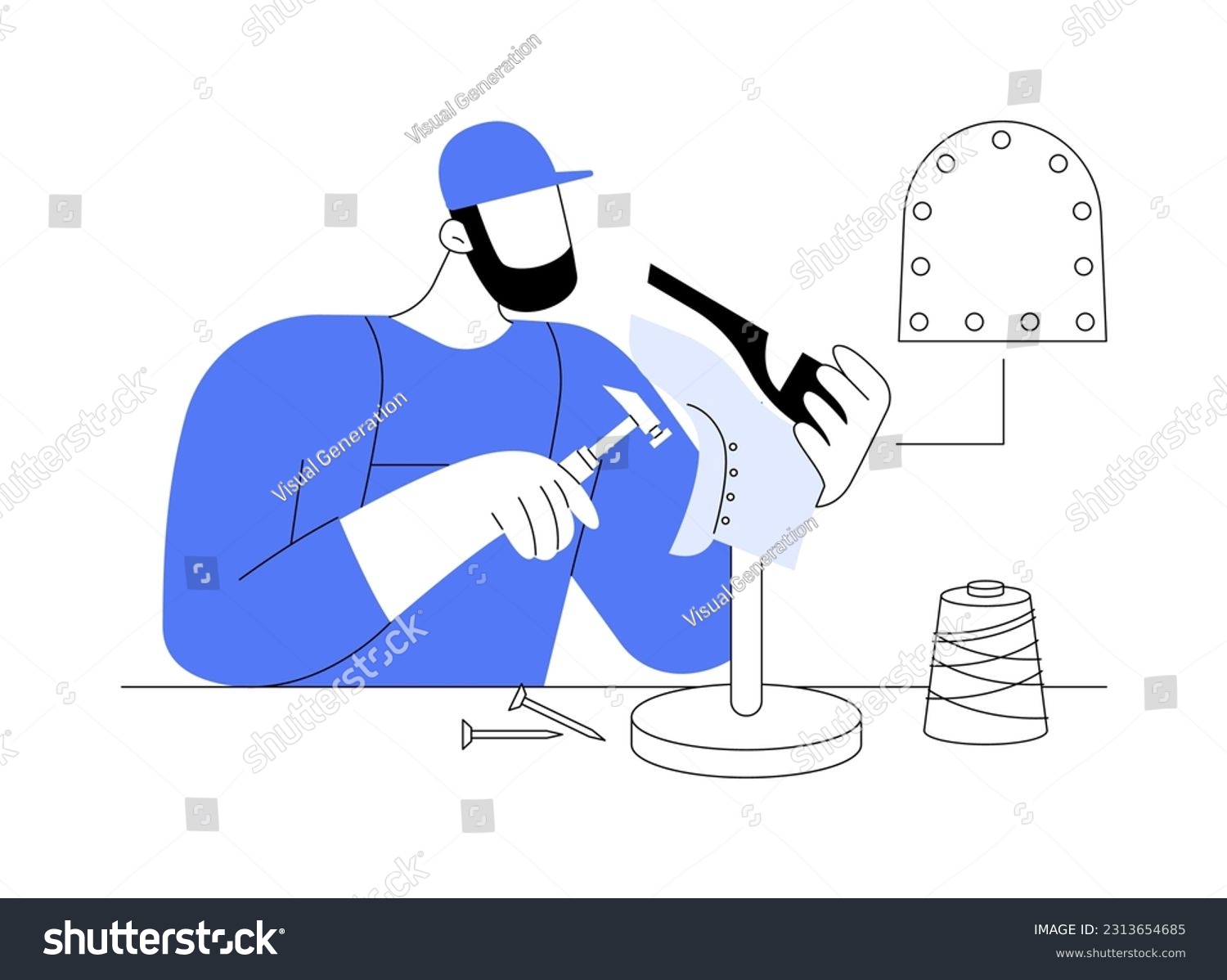 blue cobbler working on shoe, minimalist style clip art preview