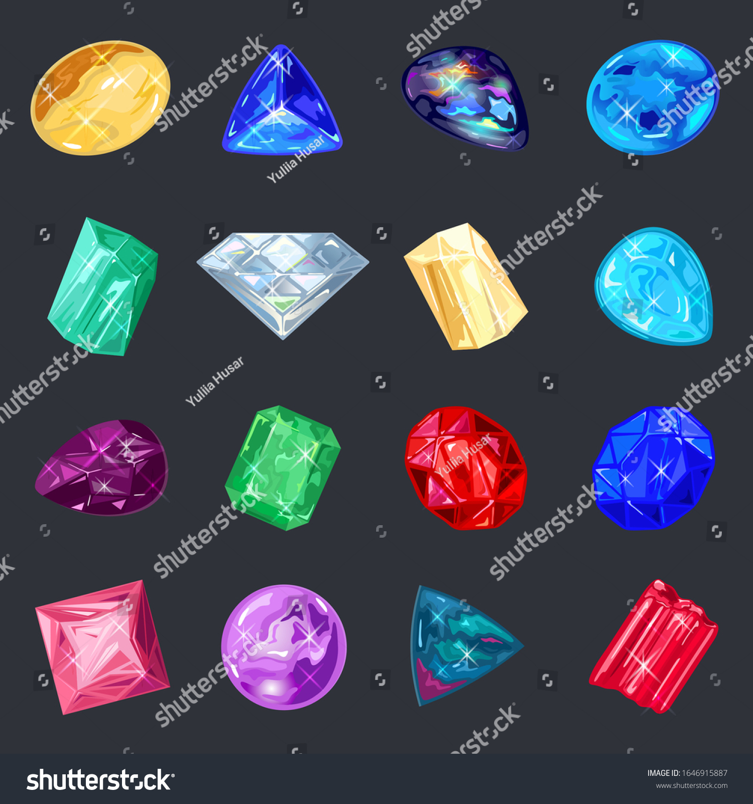 SVG of Assortment of jewelry, gem shop. Big vector set with red, yellow, pink, blue, green, purple minerals, gemstones diamond, emerald, ruby, sapphire tourmaline amethyst alexandrite garnet citrine svg