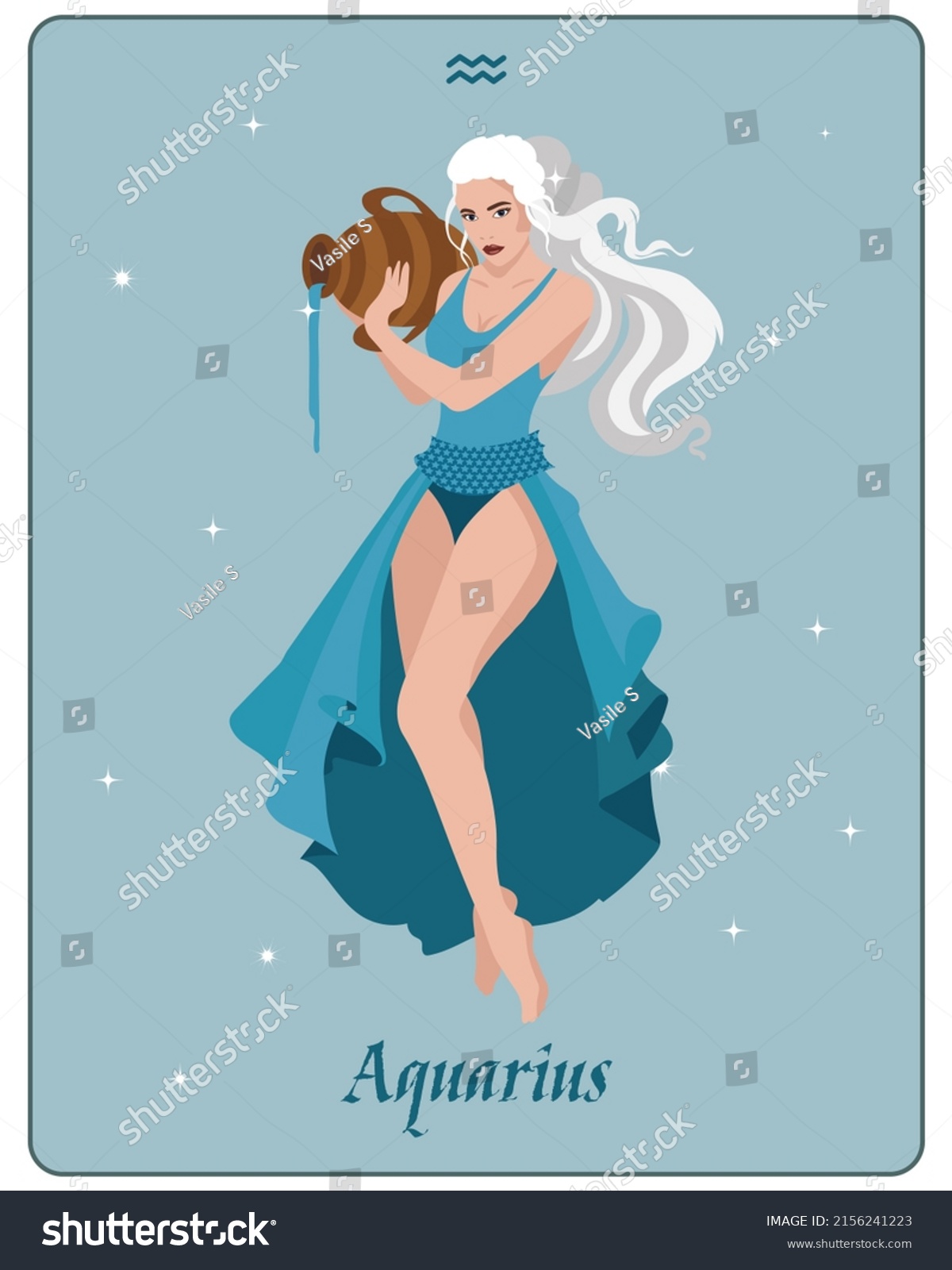 Astrological Zodiac Sign Aquarius Beautiful Magical Stock Vector 