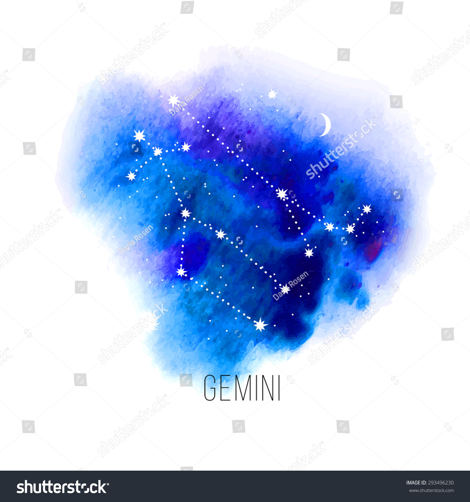 Astrology Sign Gemini On Blue Watercolor Background. Zodiac ...