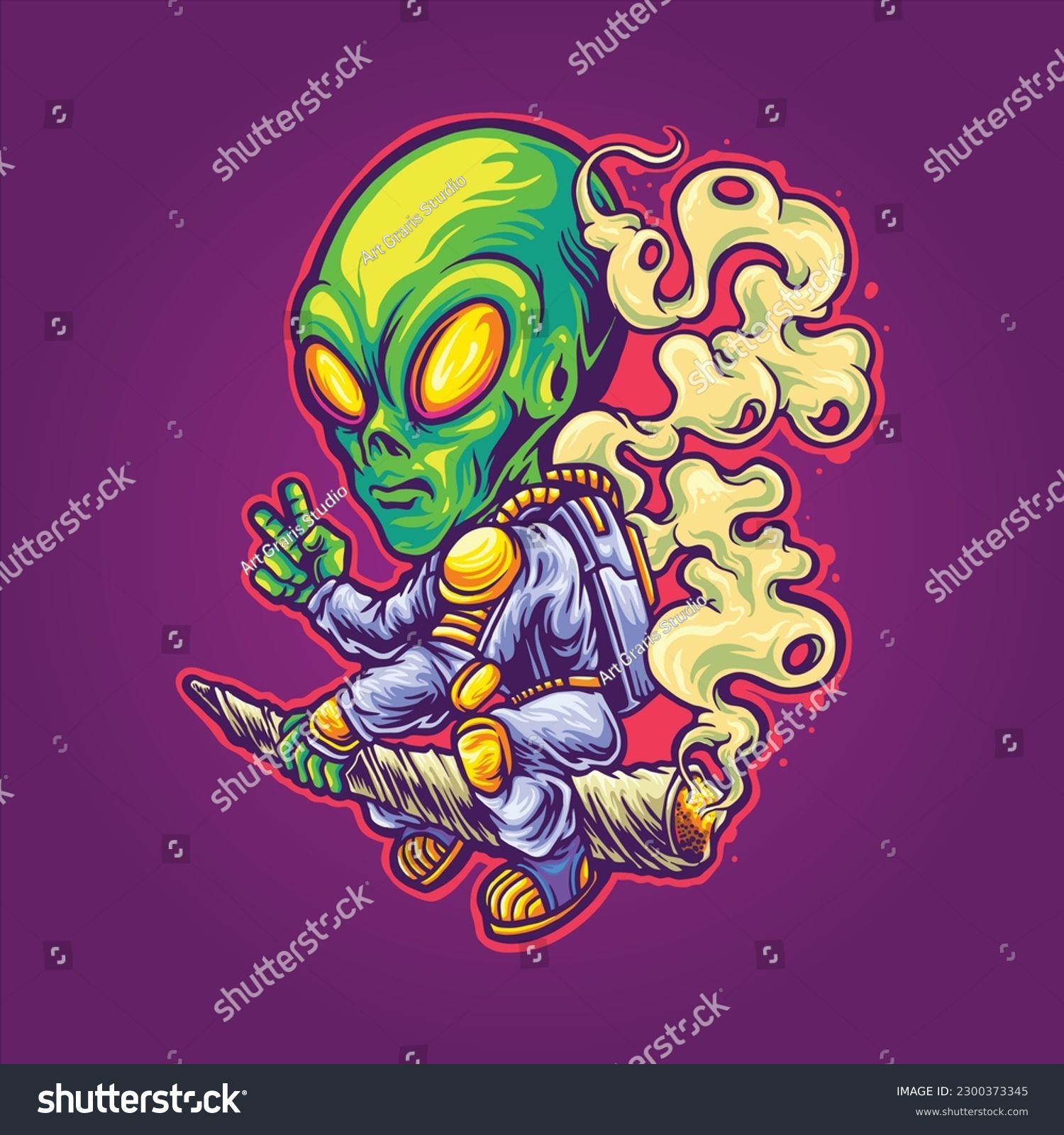 SVG of Astronaut alien cruise on space with cannabis joint rocket illustrations vector for your work logo, merchandise t-shirt, stickers and label designs, poster, greeting cards advertising business company svg