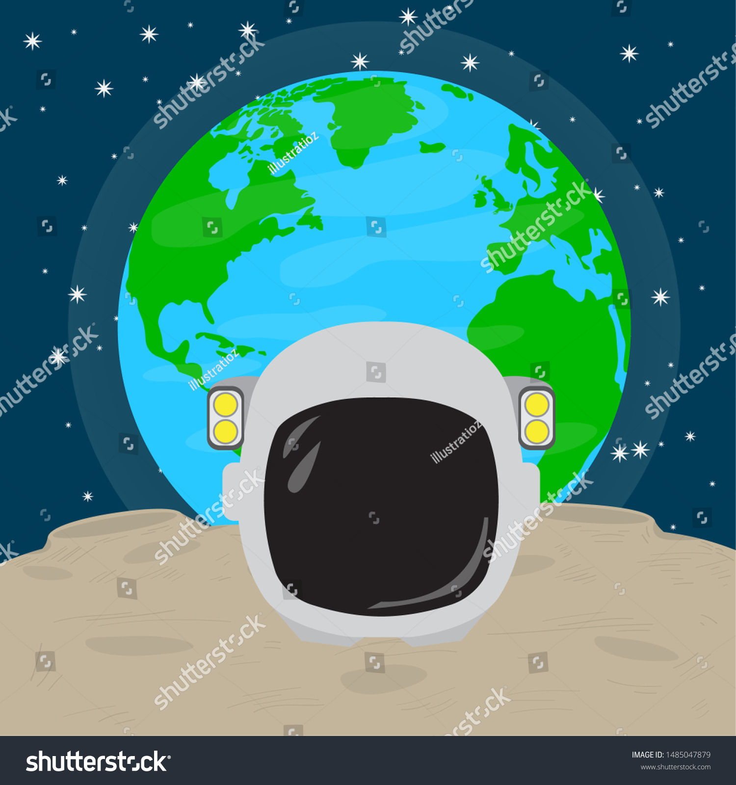 Astronaut Helmet On Moon Earth Planet Stock Vector (royalty Free 