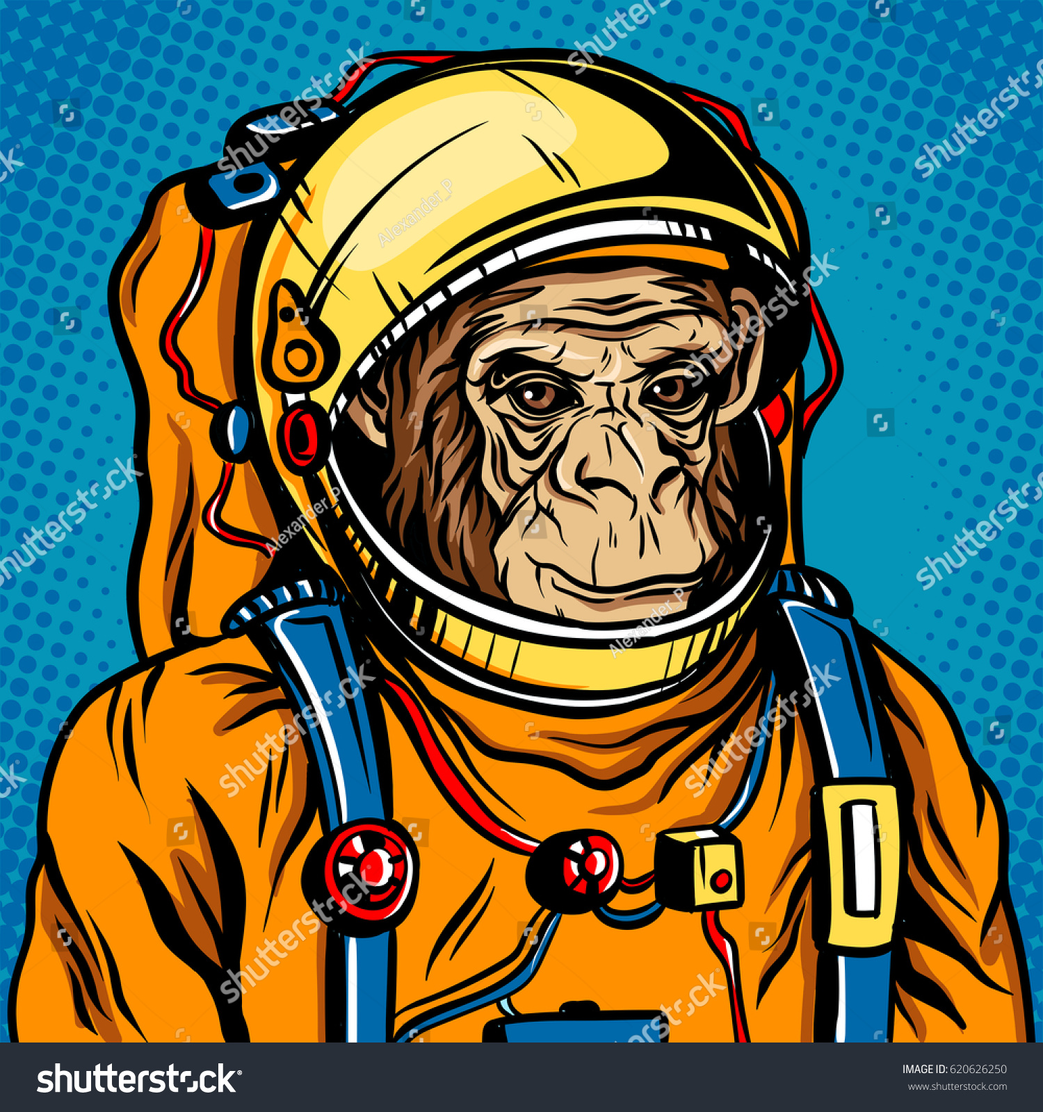 Astronaut Monkey Space Suit Retro Vector: vetor stock (livre de