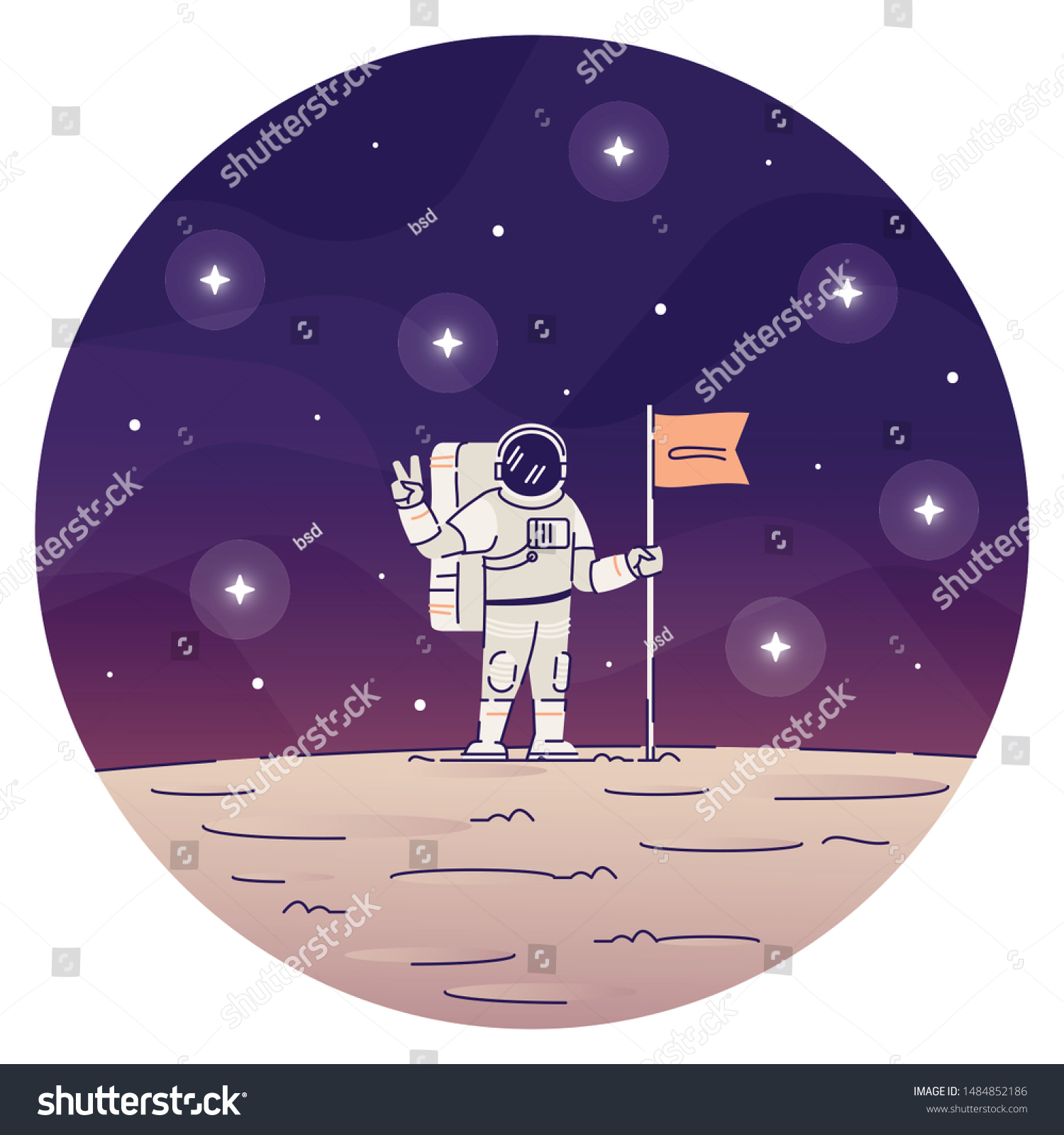 Astronaut Planting Flag On Moon Flat Stock Vector (Royalty Free) 1484852186