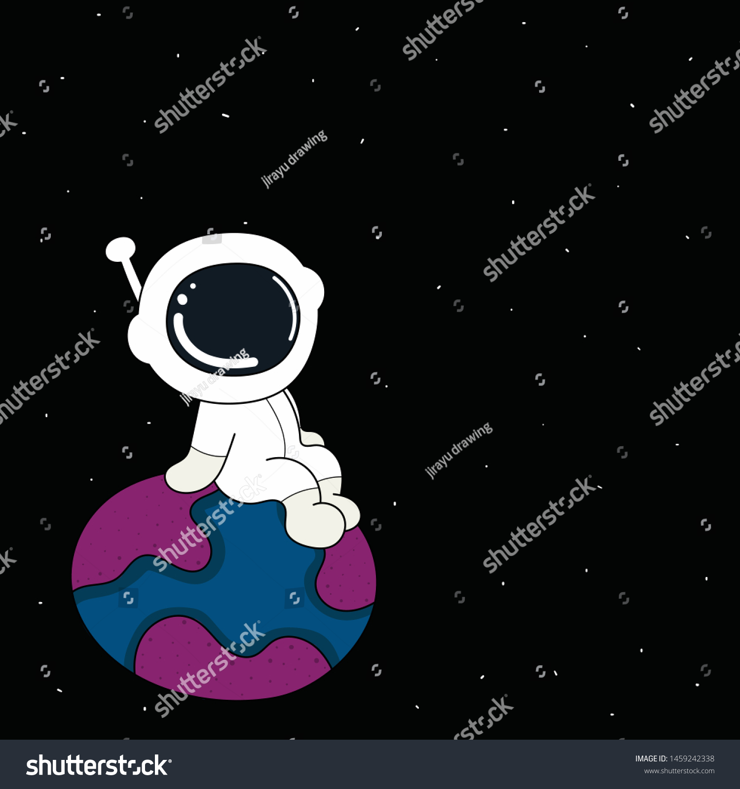 Astronaut Sits On Earthcute Spaceman Alone Stock Vector Royalty Free 1459242338 0836