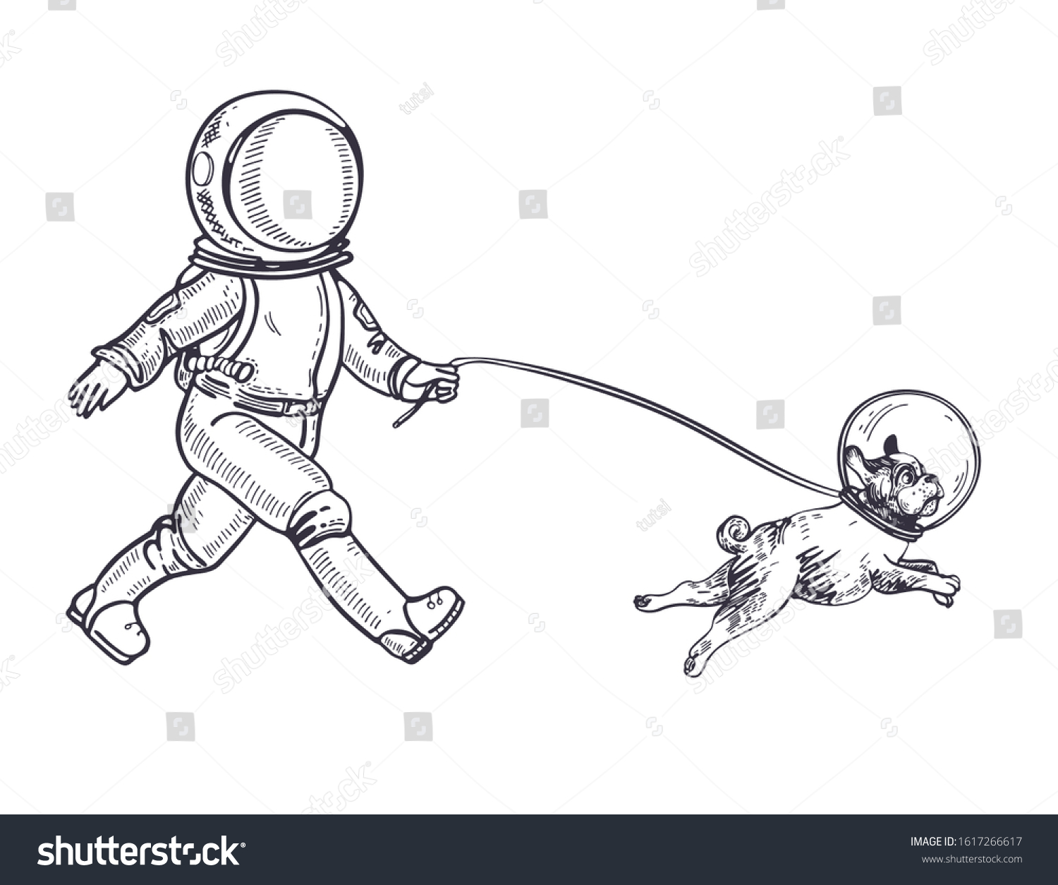 Astronaut Walks Dog Dog Space Coloring Stock Vector (Royalty Free