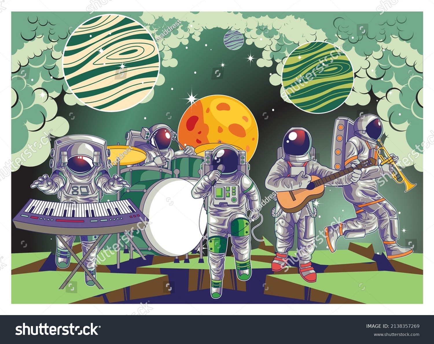 SVG of astronauts playing music in space svg