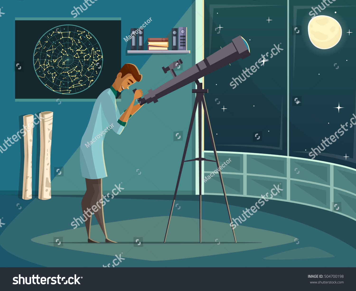 Astronomer Scientist Observing Moon Night Sky Stock Vector Royalty Free 504700198 Shutterstock 