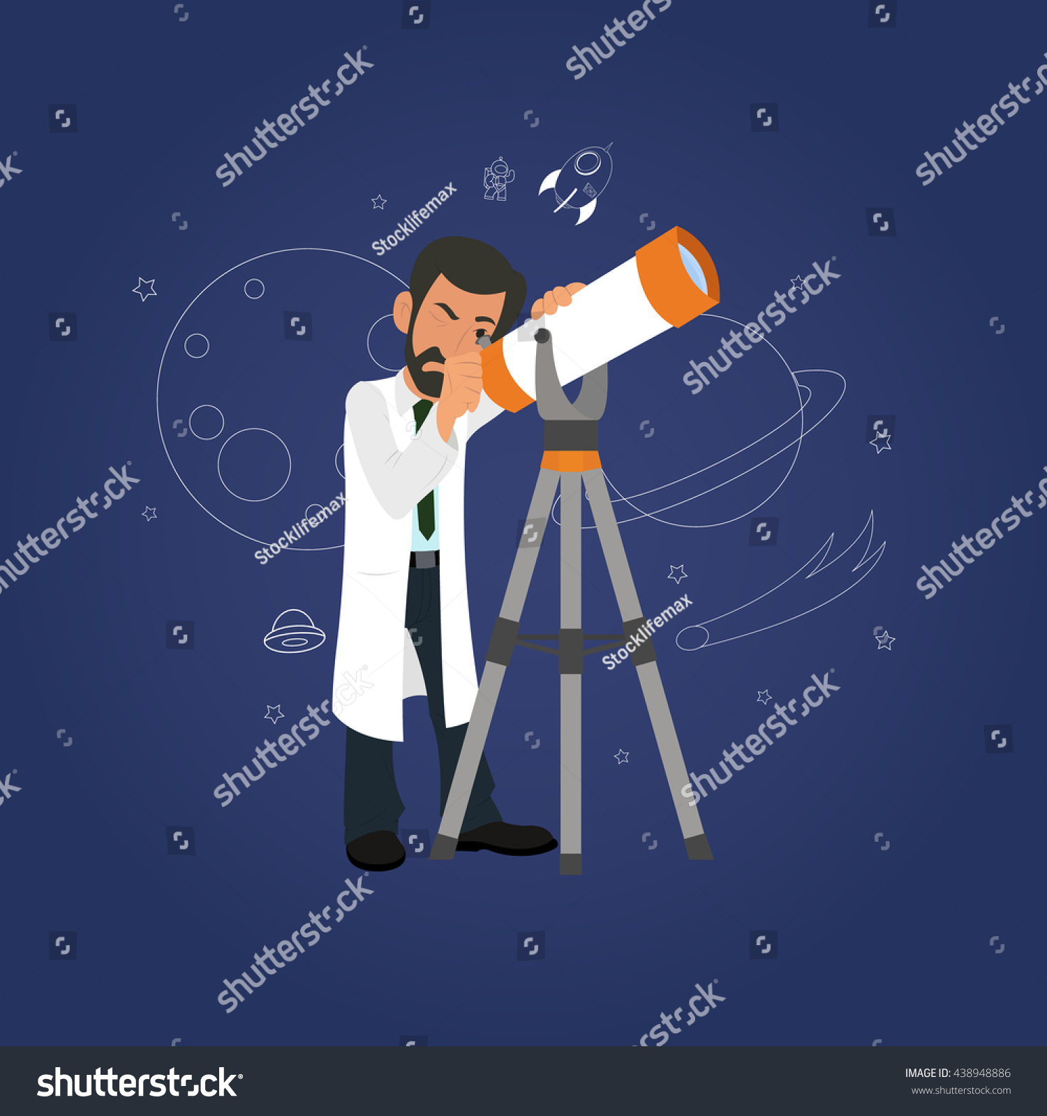 Astronomy Concept Scientist Looking Through Telescope Stock Vector Astronomy Concept Scientist Looking Through Telescope Stock Vector
