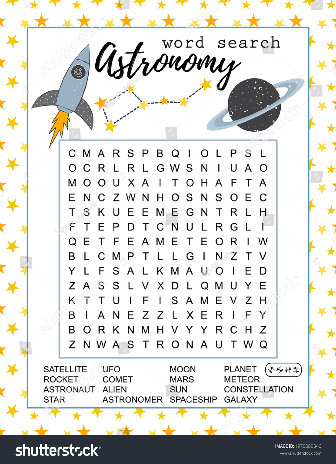 astronomy word search puzzle educational game stock vector royalty free 1970089846 shutterstock